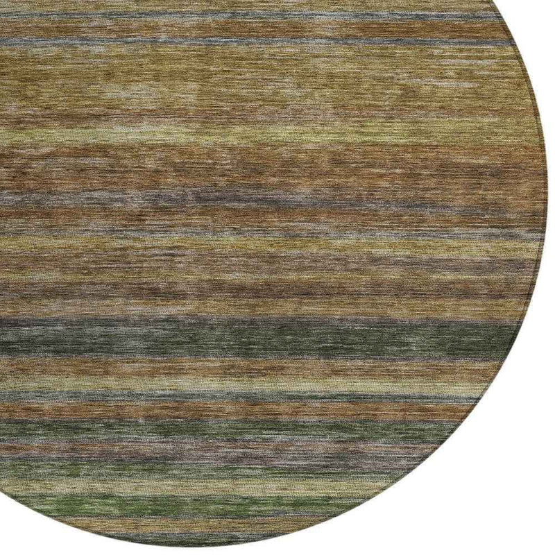 8' Brown And Gray Round Striped Washable Indoor Outdoor Area Rug