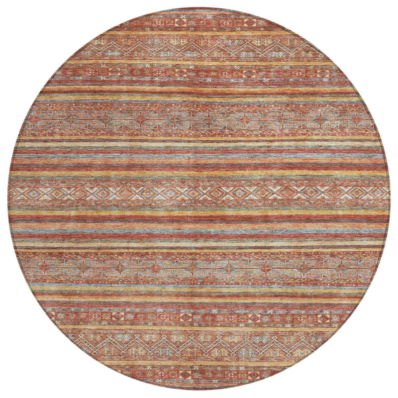 8' Rust Gold And Silver Round Southwestern Washable Indoor Outdoor Area Rug