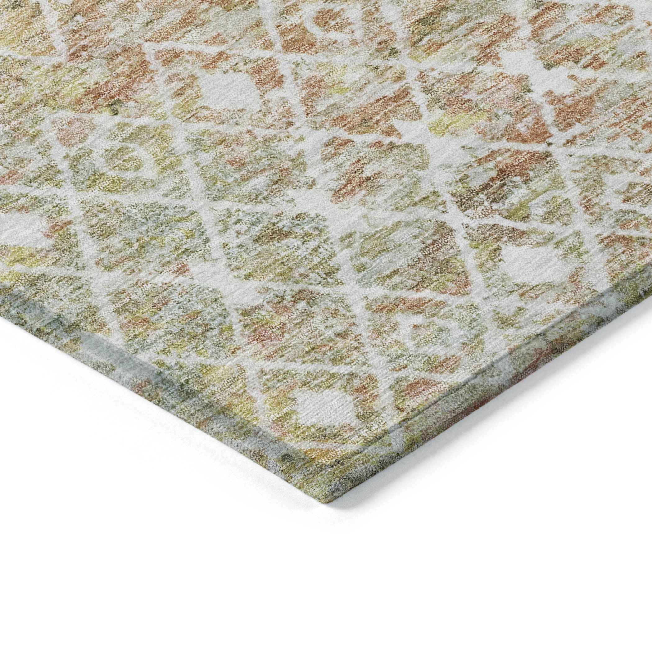 5' X 8' Peach And Ivory Argyle Washable Indoor Outdoor Area Rug