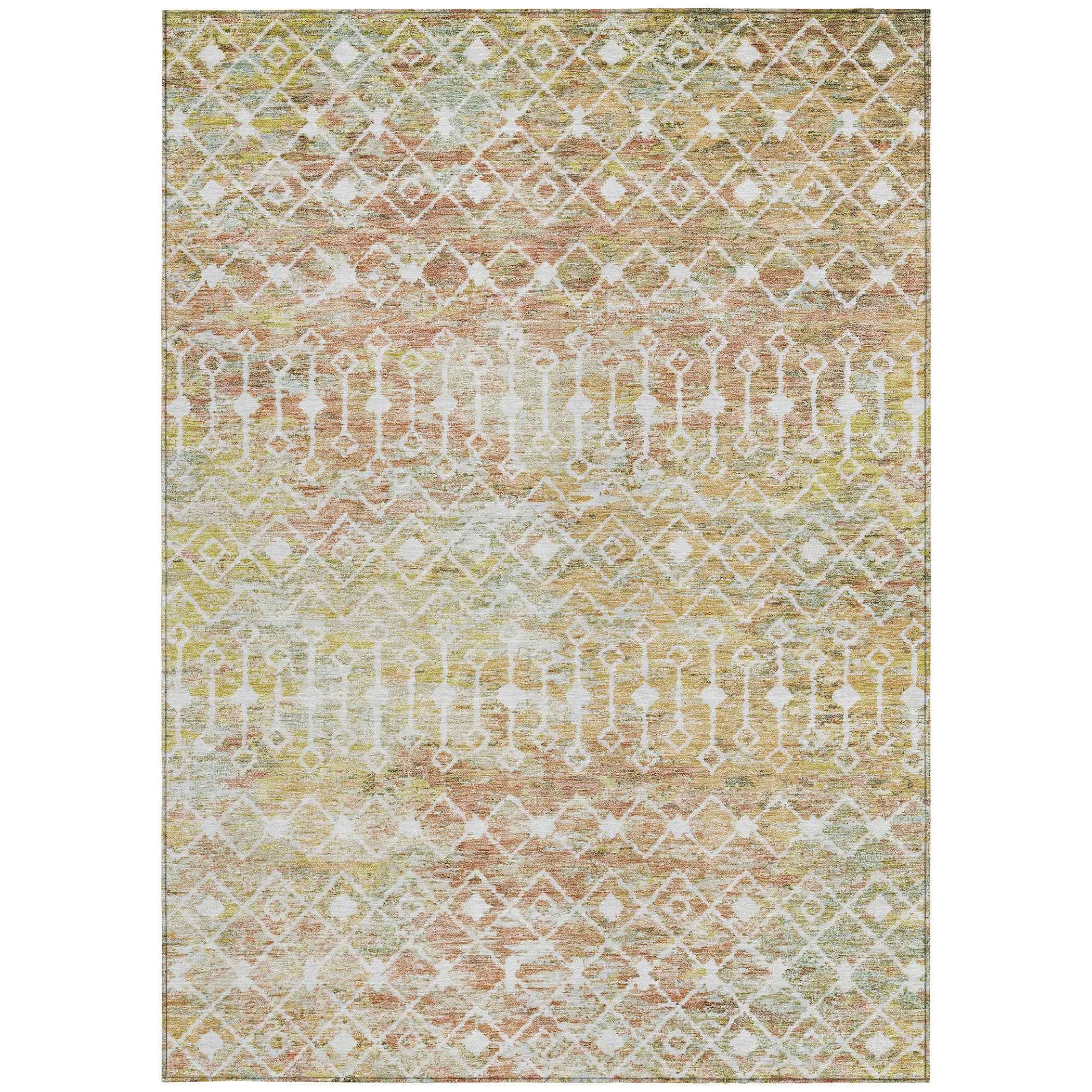 5' X 8' Peach And Ivory Argyle Washable Indoor Outdoor Area Rug