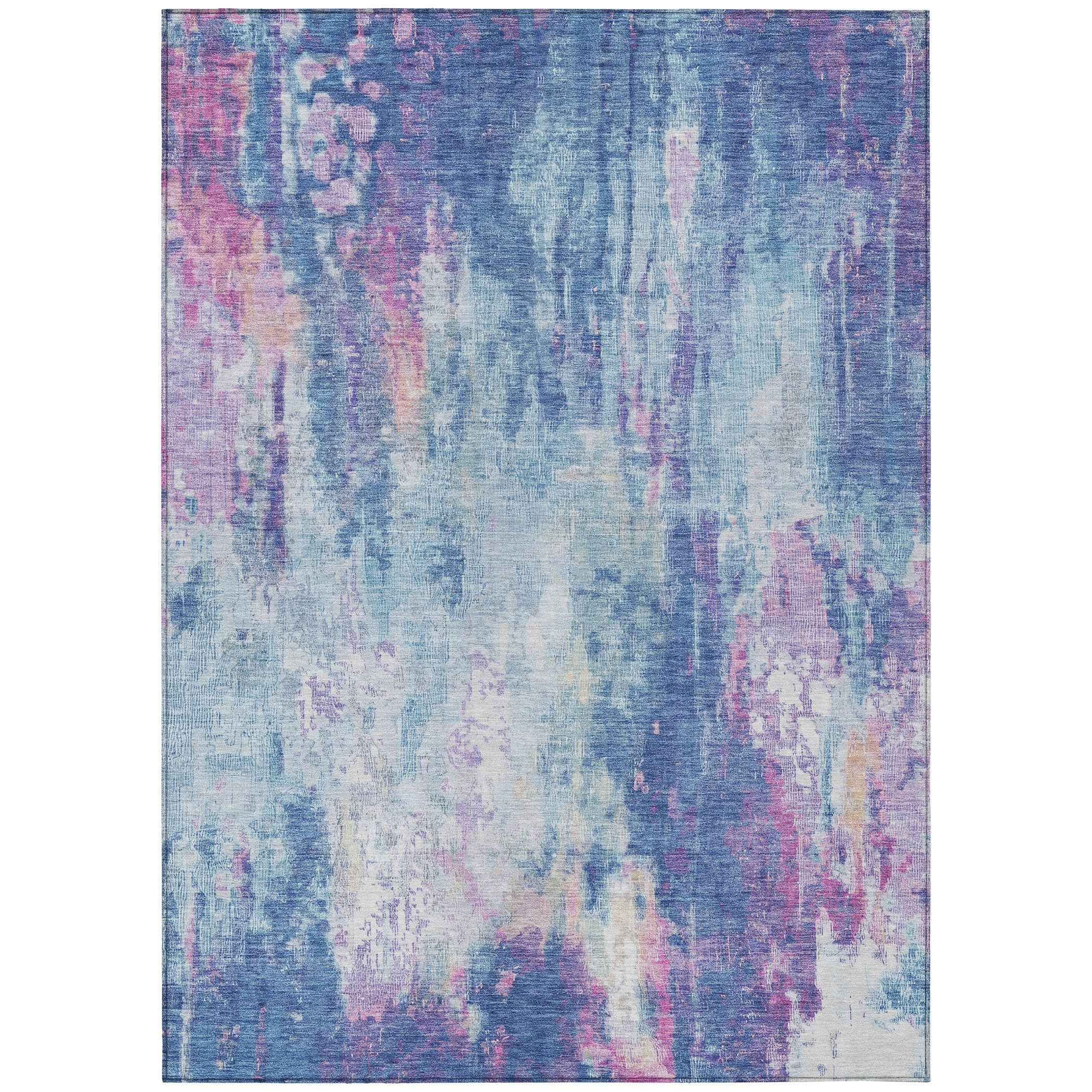5' X 8' Blue Peach And Sky Blue Abstract Washable Indoor Outdoor Area Rug