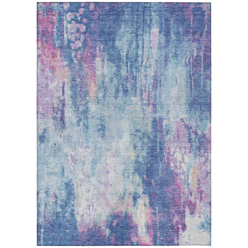 5' X 8' Blue Peach And Sky Blue Abstract Washable Indoor Outdoor Area Rug
