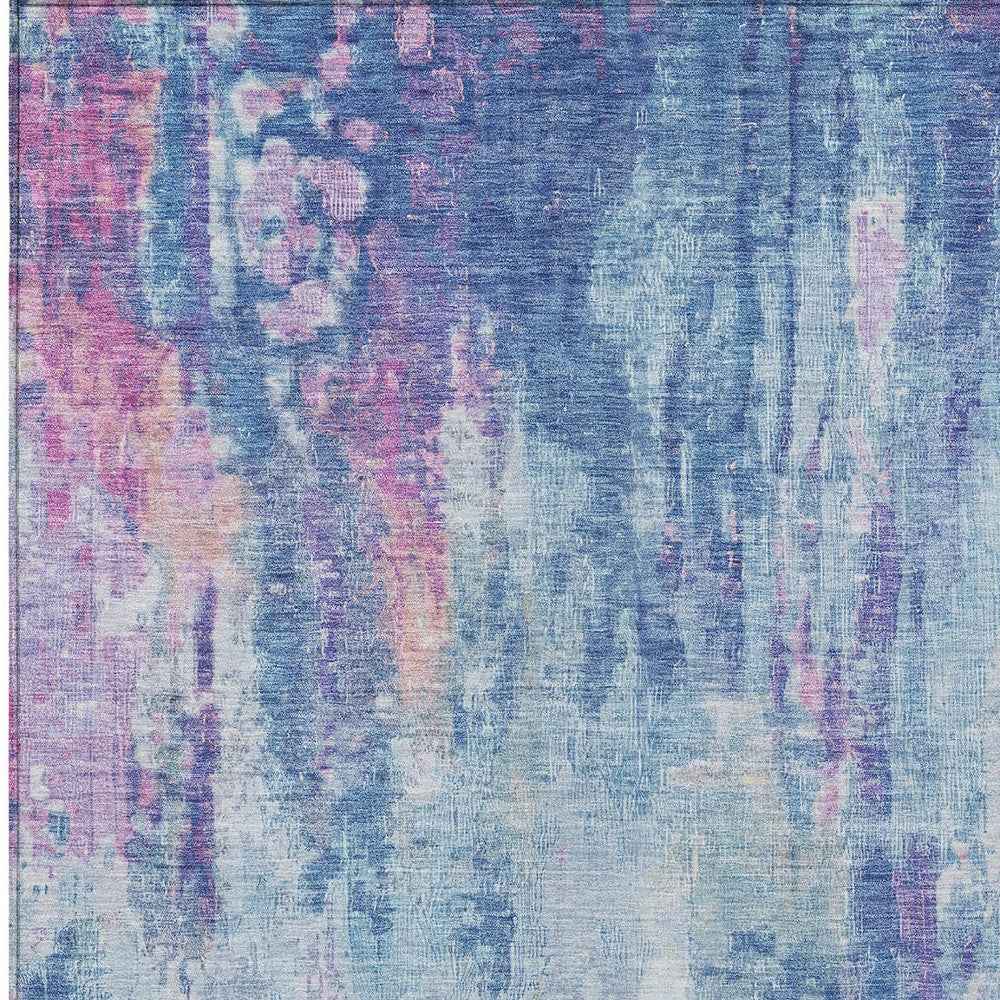 5' X 8' Blue Peach And Sky Blue Abstract Washable Indoor Outdoor Area Rug