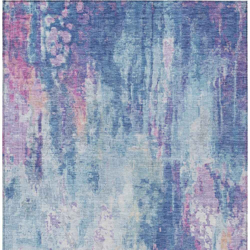 5' X 8' Blue Peach And Sky Blue Abstract Washable Indoor Outdoor Area Rug