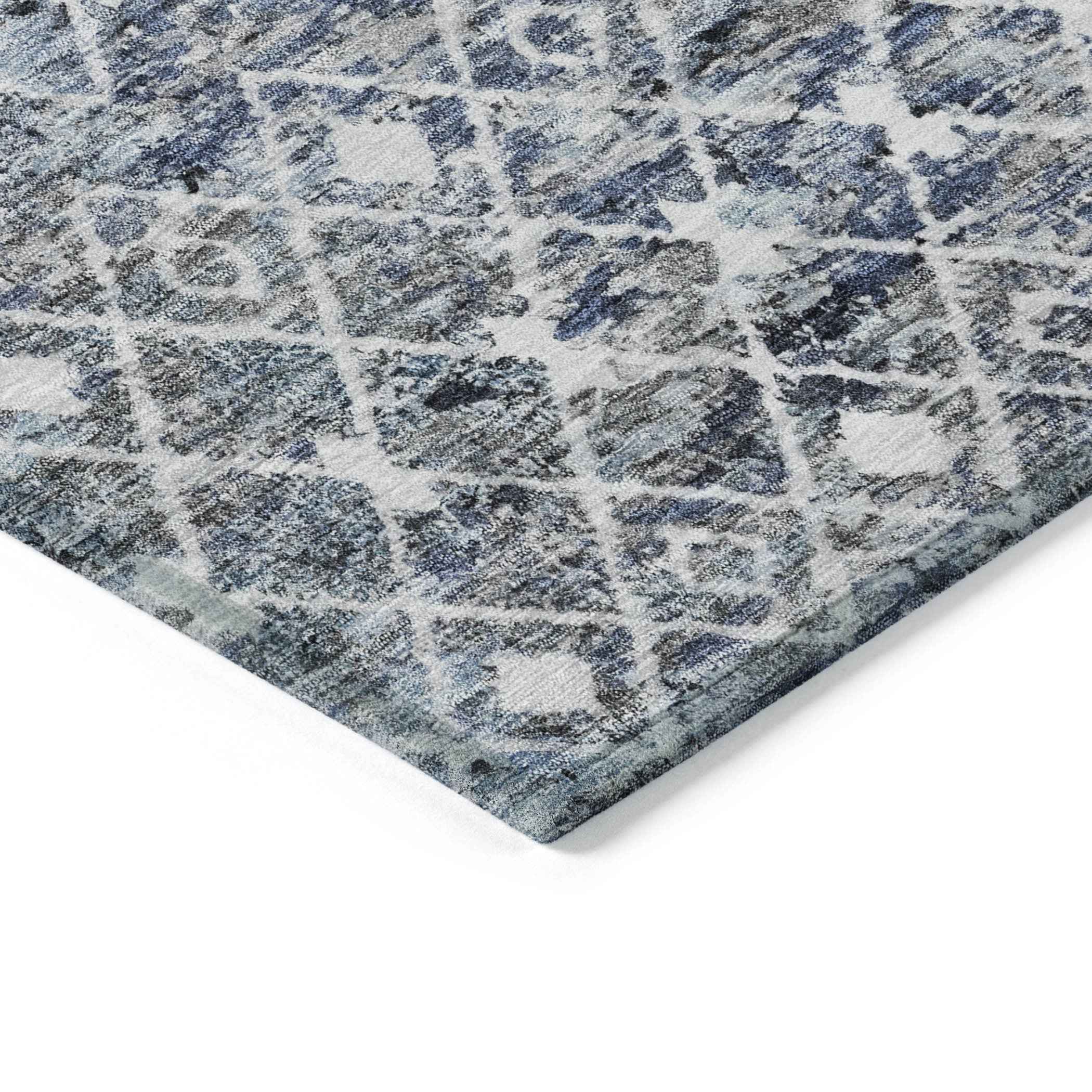8' X 10' Blue And Silver Argyle Washable Indoor Outdoor Area Rug