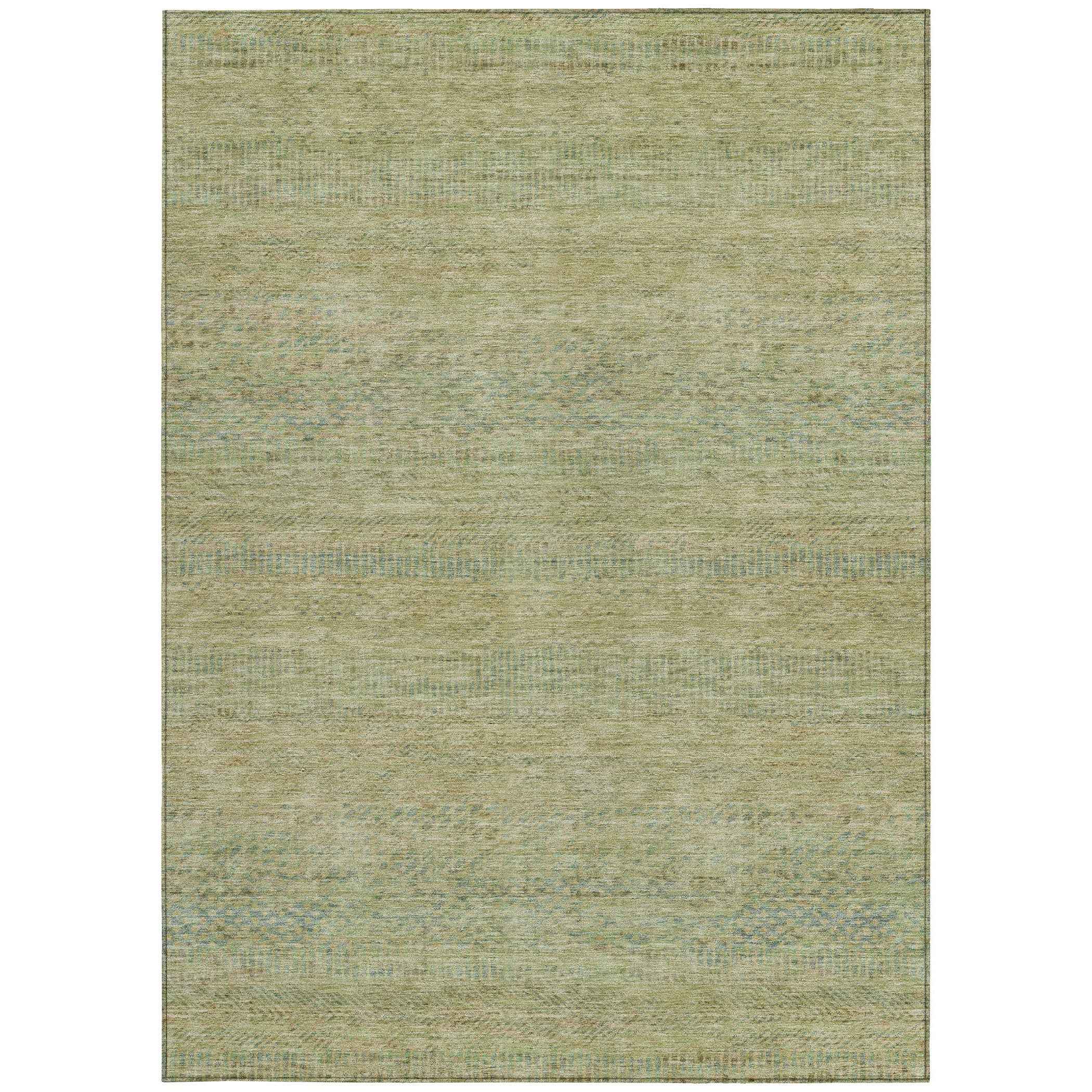 10' X 14' Wheat And Sage Striped Washable Indoor Outdoor Area Rug