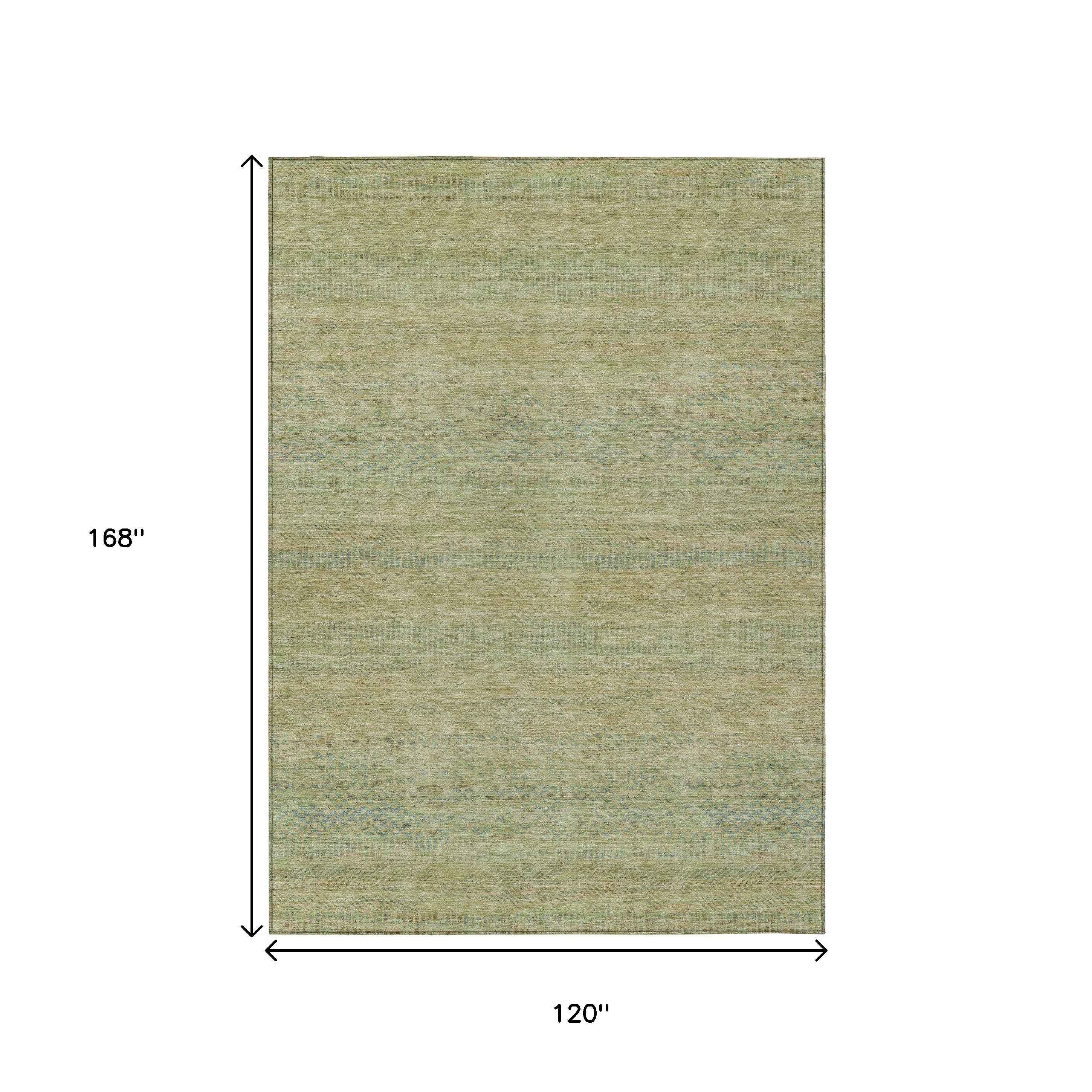 10' X 14' Wheat And Sage Striped Washable Indoor Outdoor Area Rug