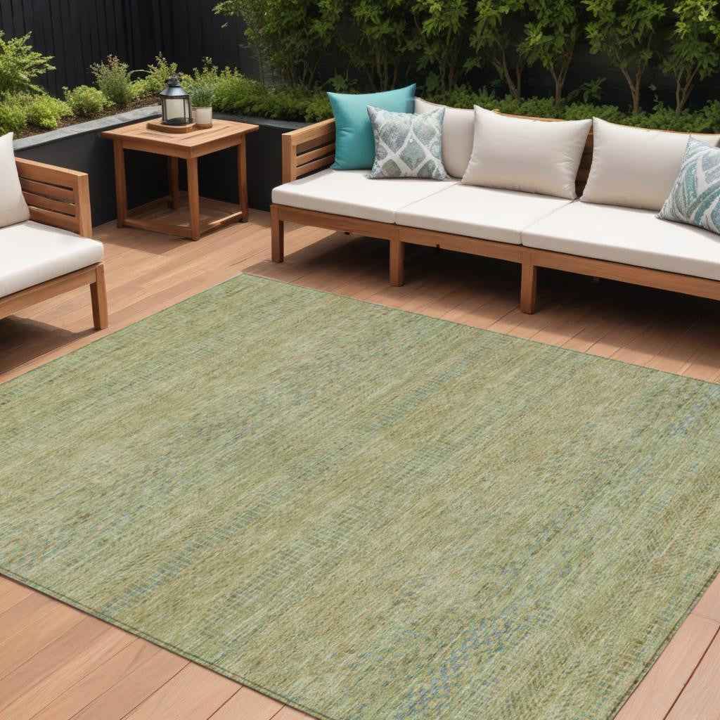 10' X 14' Wheat And Sage Striped Washable Indoor Outdoor Area Rug