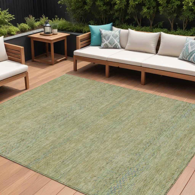 10' X 14' Wheat And Sage Striped Washable Indoor Outdoor Area Rug