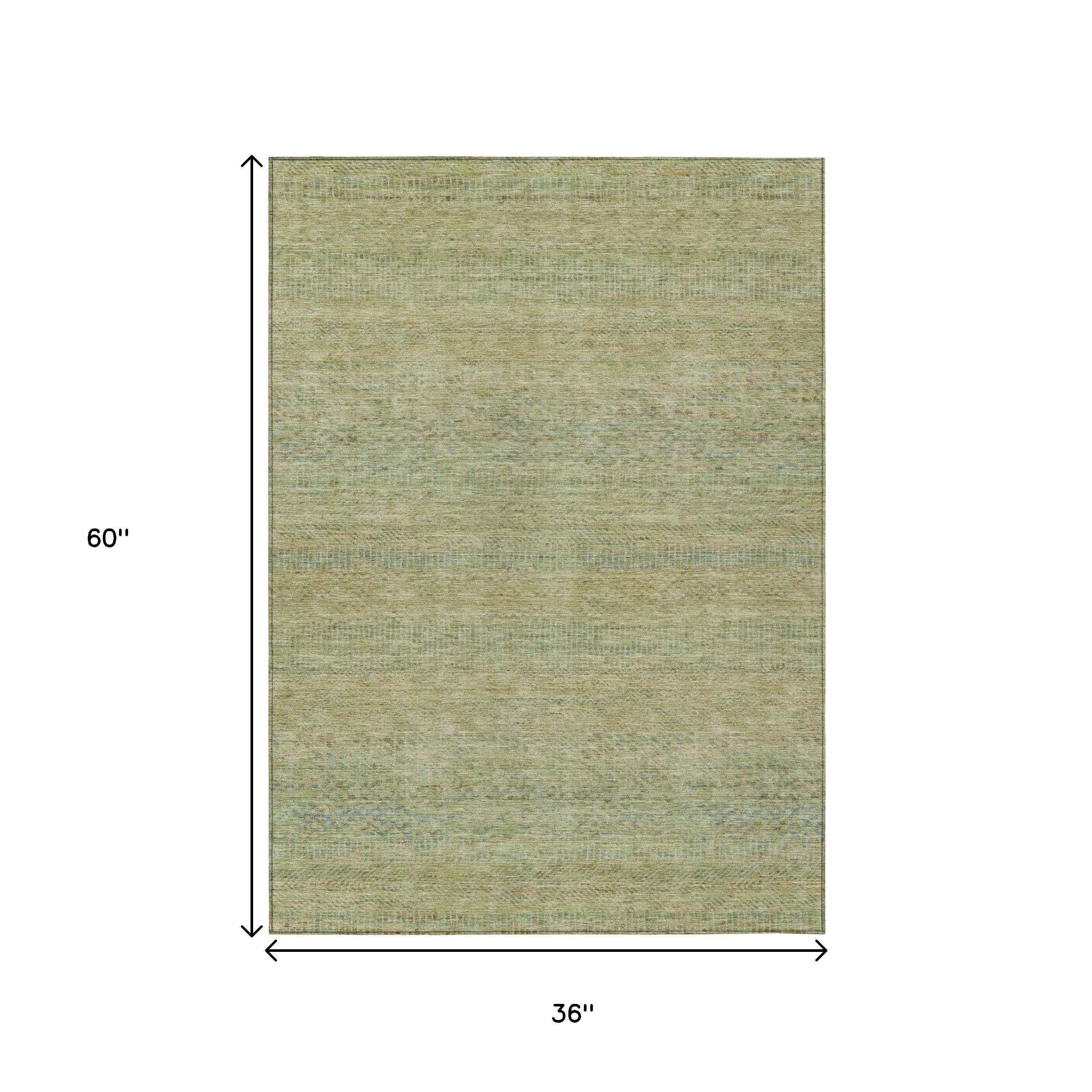 3' X 5' Wheat And Sage Striped Washable Indoor Outdoor Area Rug
