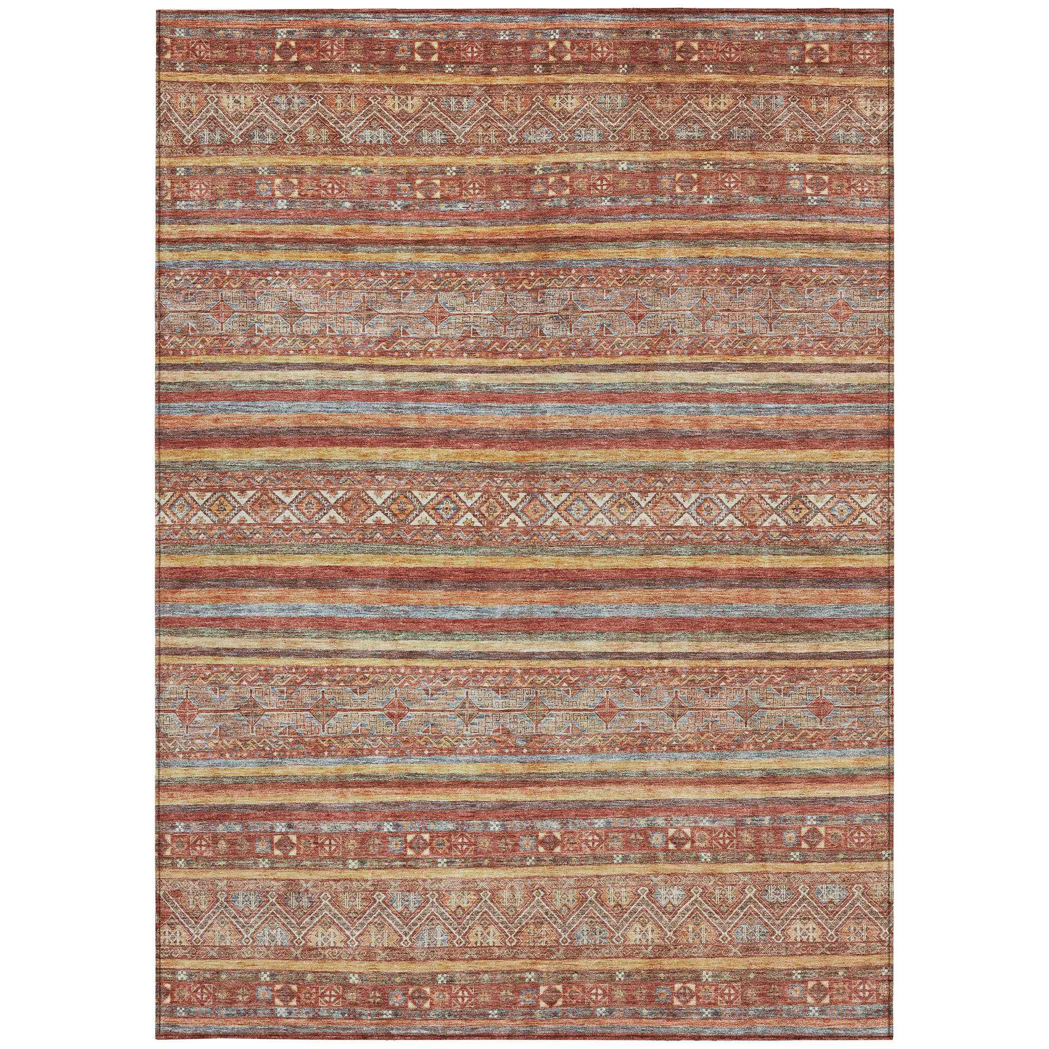 9' X 12' Rust Gold And Silver Southwestern Washable Indoor Outdoor Area Rug