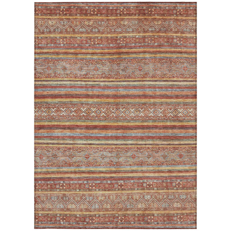 9' X 12' Rust Gold And Silver Southwestern Washable Indoor Outdoor Area Rug
