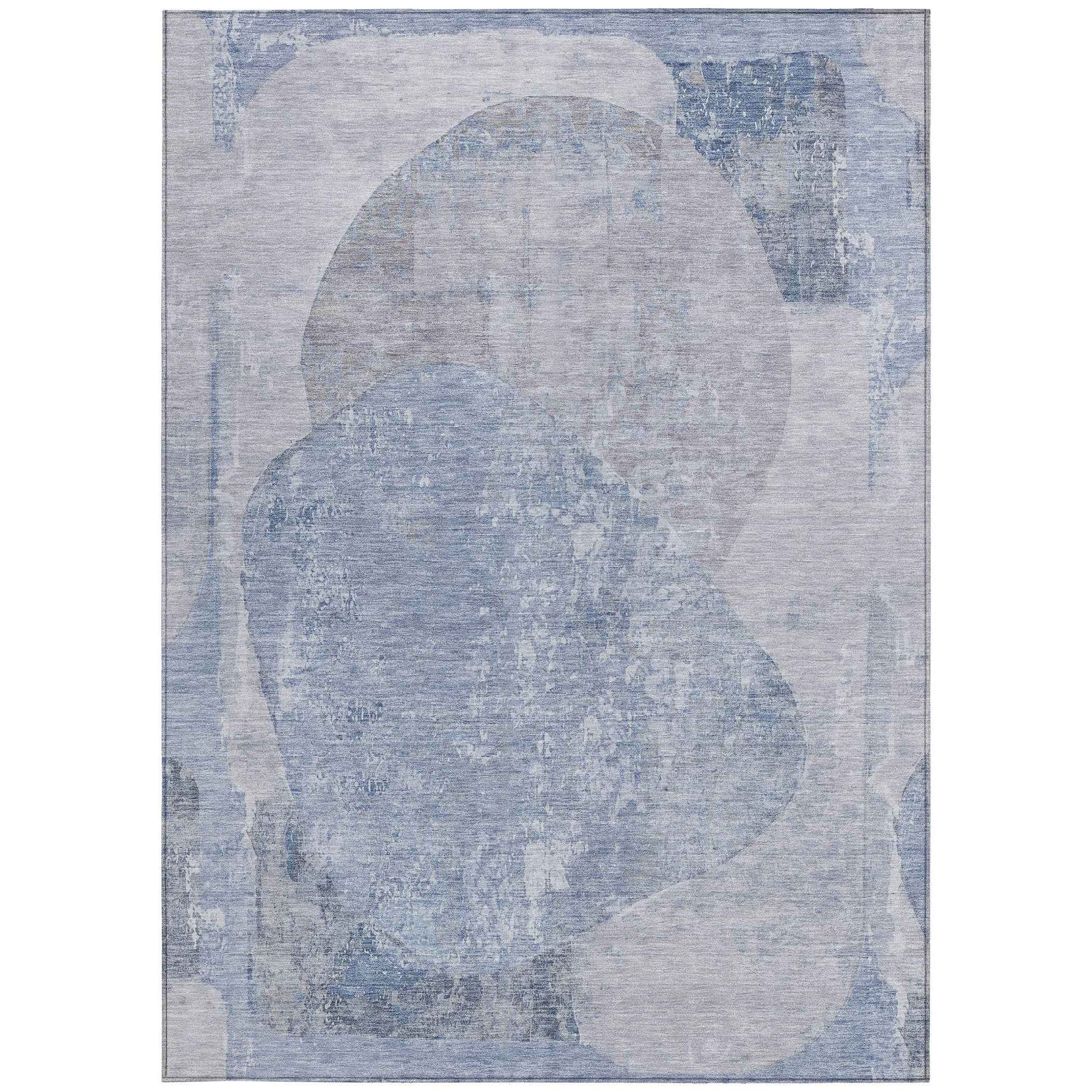 8' X 10' Sky Blue And Denim Blue Abstract Washable Indoor Outdoor Area Rug