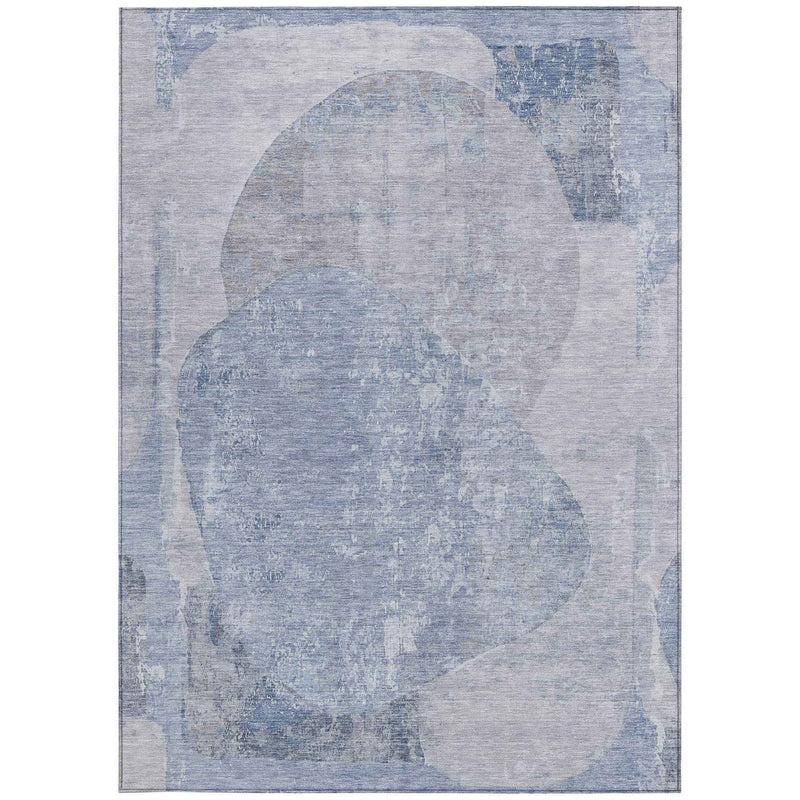 8' X 10' Sky Blue And Denim Blue Abstract Washable Indoor Outdoor Area Rug