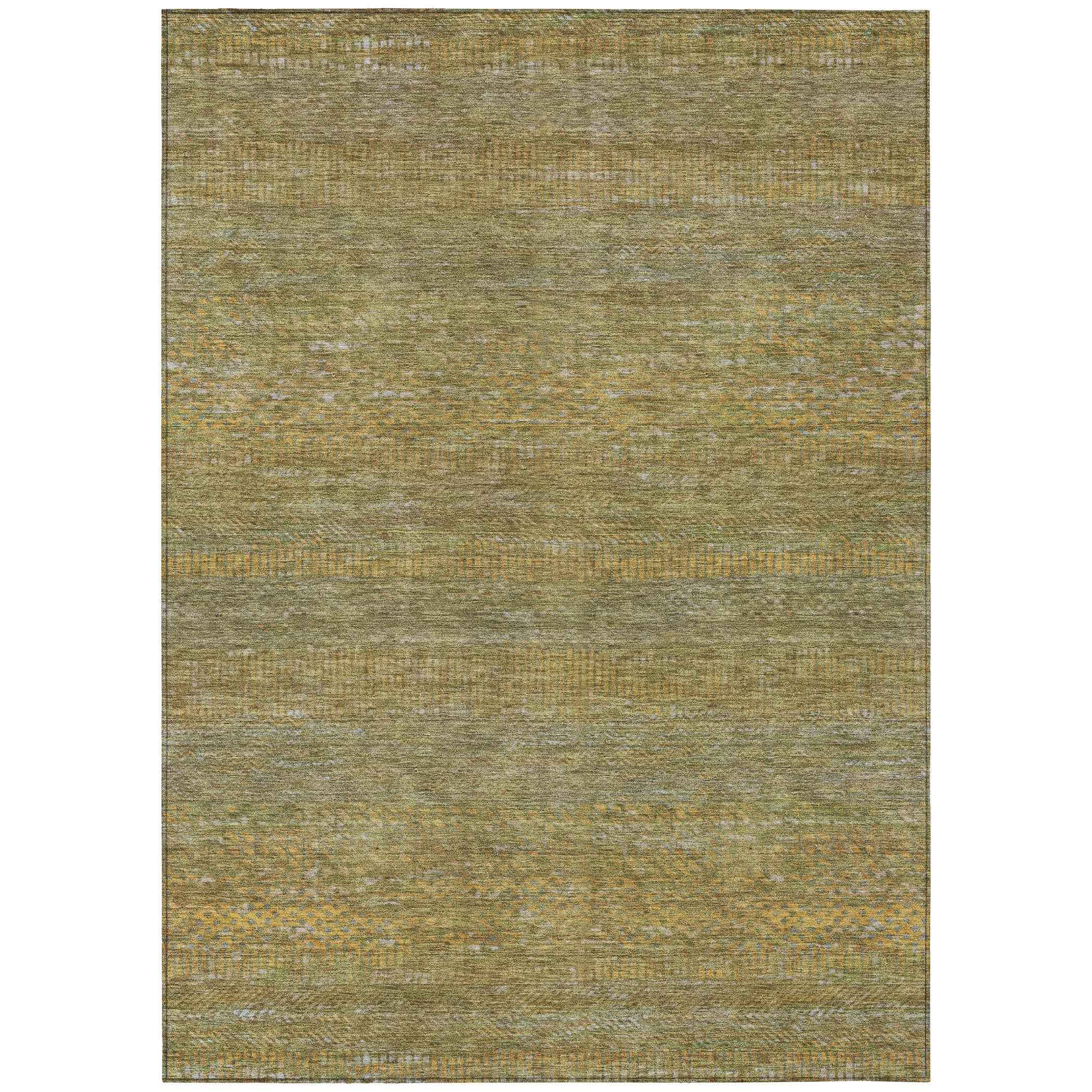 3' X 5' Sage And Gold Striped Washable Indoor Outdoor Area Rug