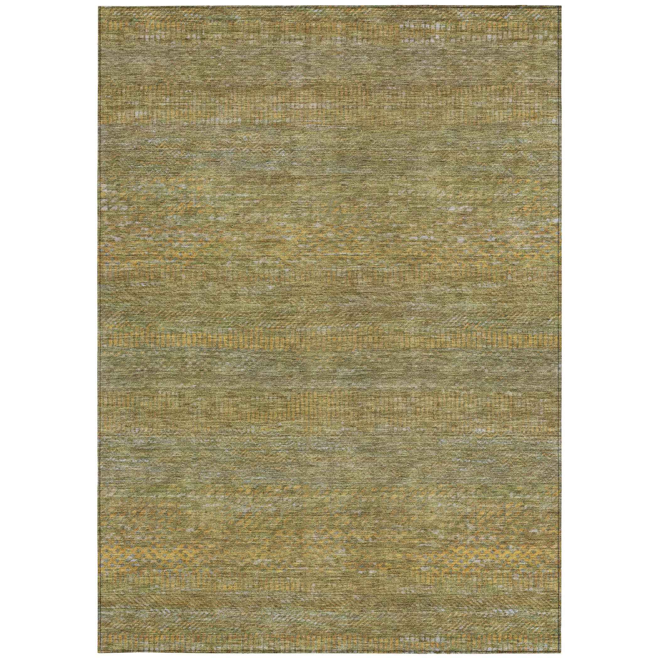 3' X 5' Sage And Gold Striped Washable Indoor Outdoor Area Rug