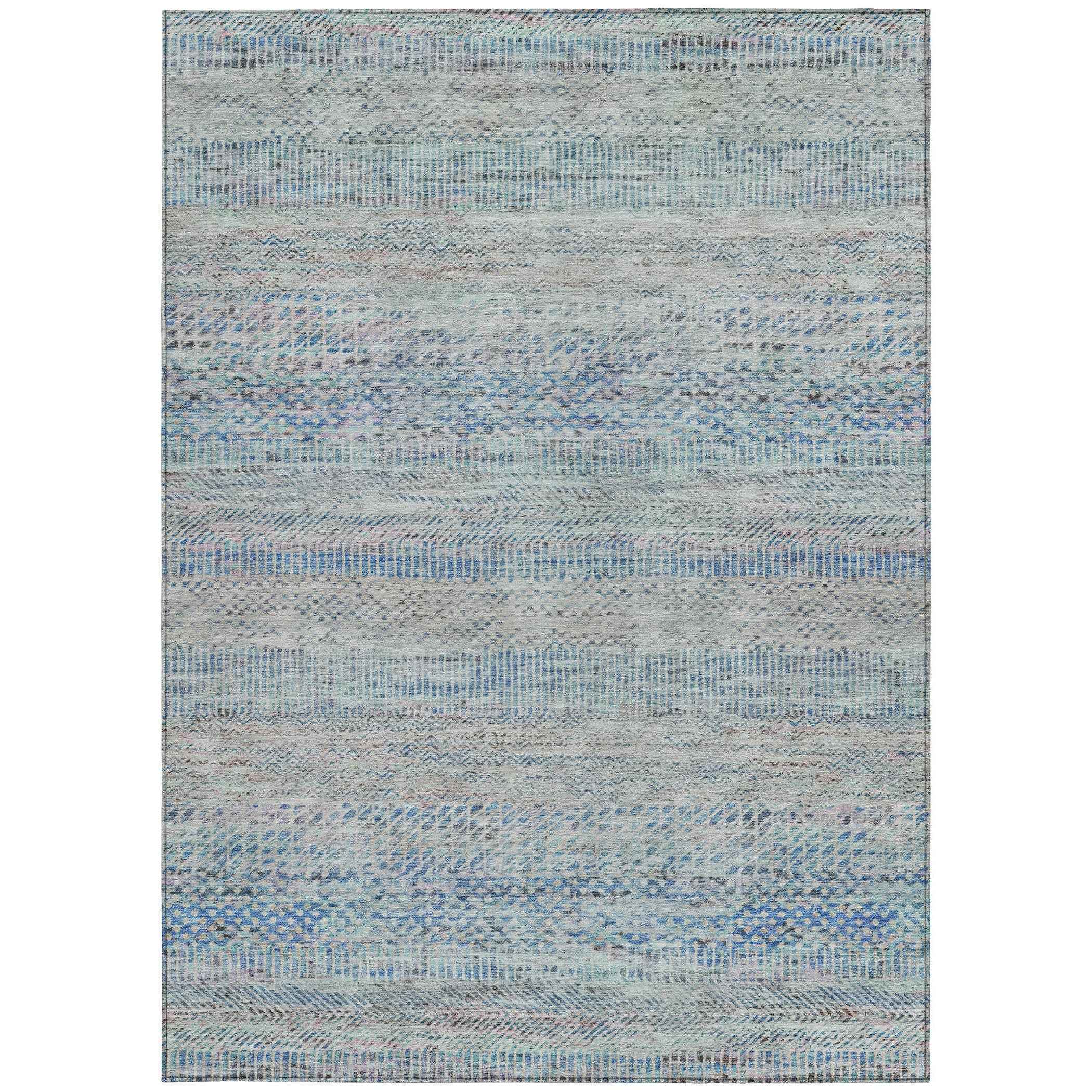 5' X 8' Blue And Charcoal Striped Washable Indoor Outdoor Area Rug