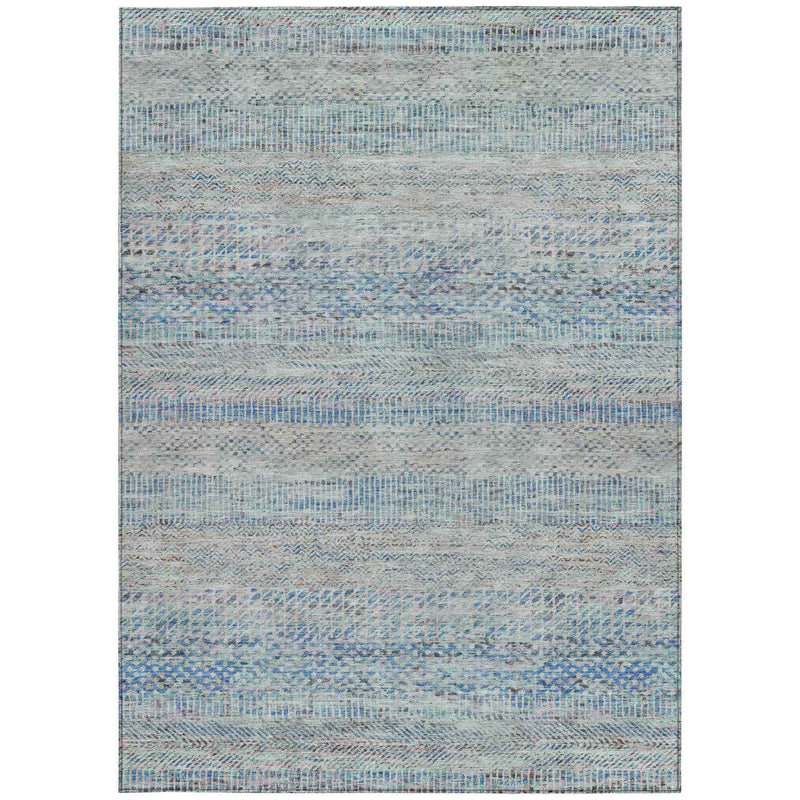 5' X 8' Blue And Charcoal Striped Washable Indoor Outdoor Area Rug
