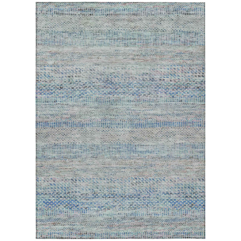 5' X 8' Blue And Charcoal Striped Washable Indoor Outdoor Area Rug