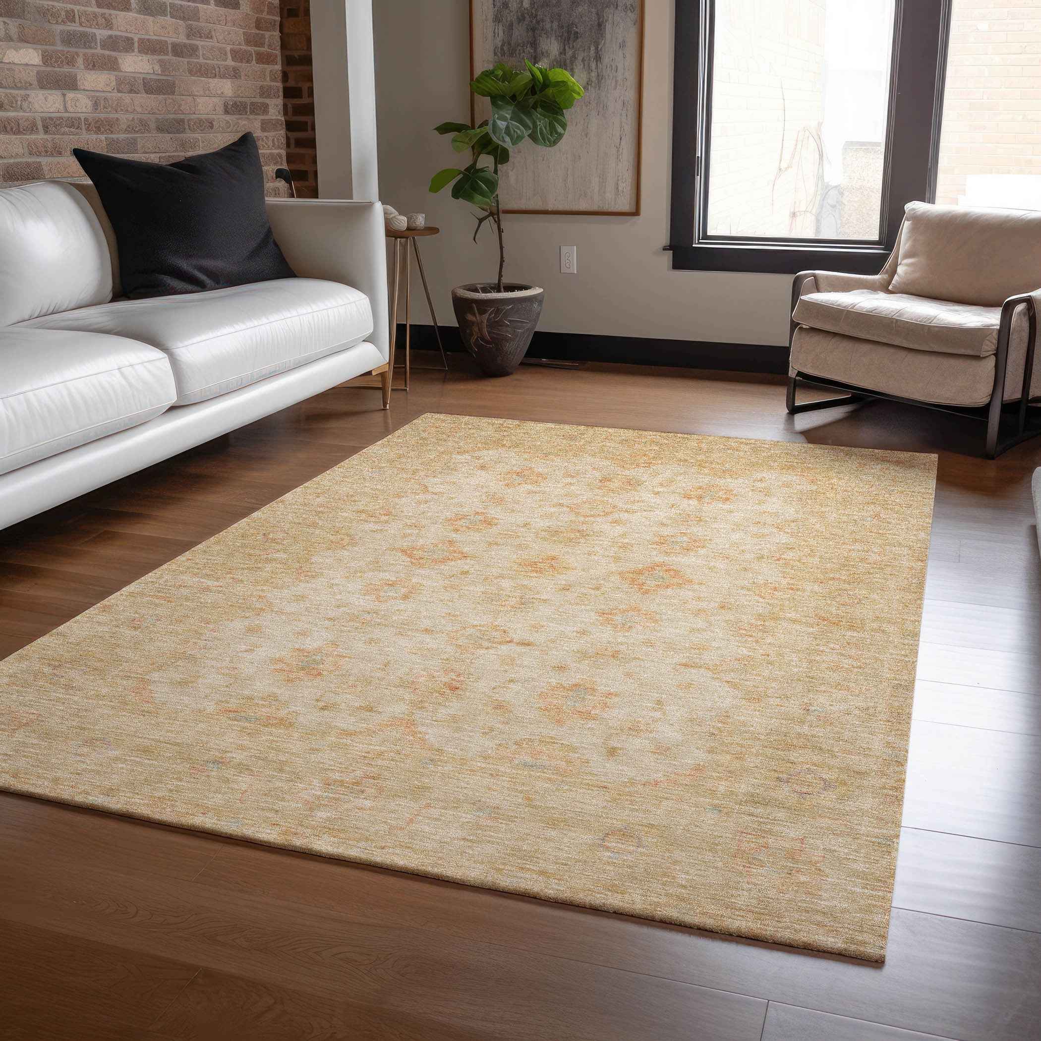 3' X 5' Beige And Rust Floral Medallion Washable Indoor Outdoor Area Rug