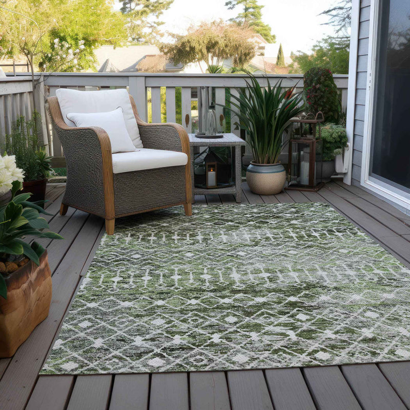 10' X 14' Olive Green And Ivory Argyle Washable Indoor Outdoor Area Rug