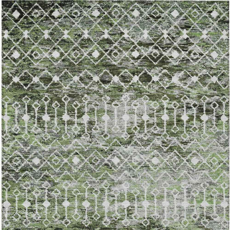 10' X 14' Olive Green And Ivory Argyle Washable Indoor Outdoor Area Rug