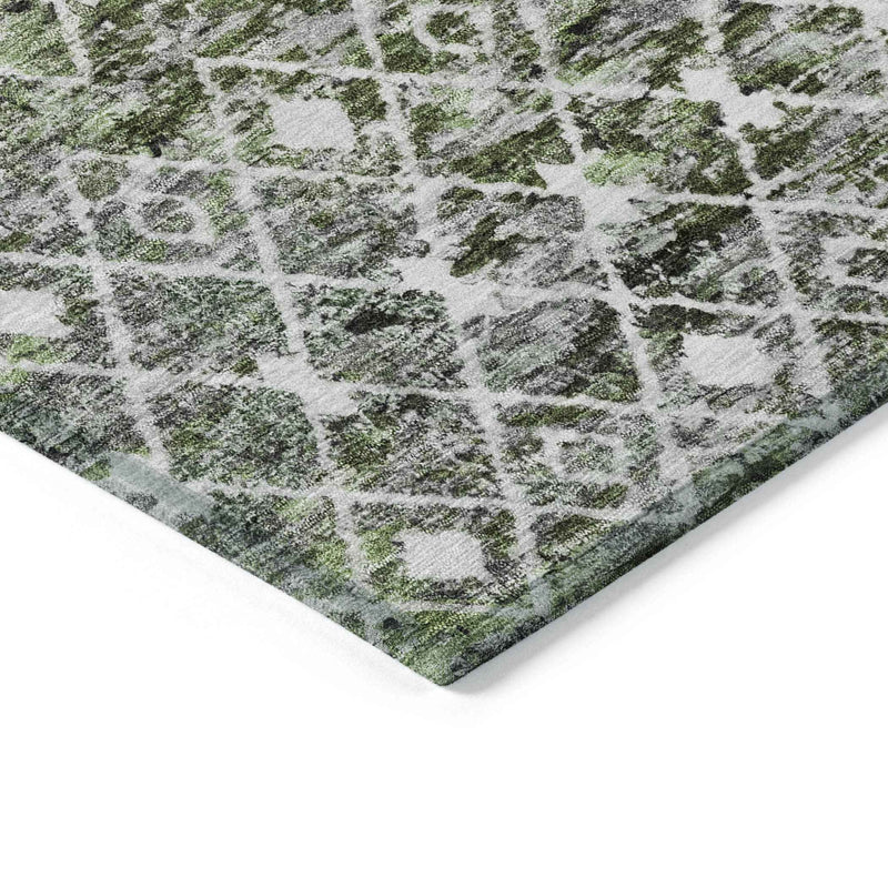 10' X 14' Olive Green And Ivory Argyle Washable Indoor Outdoor Area Rug