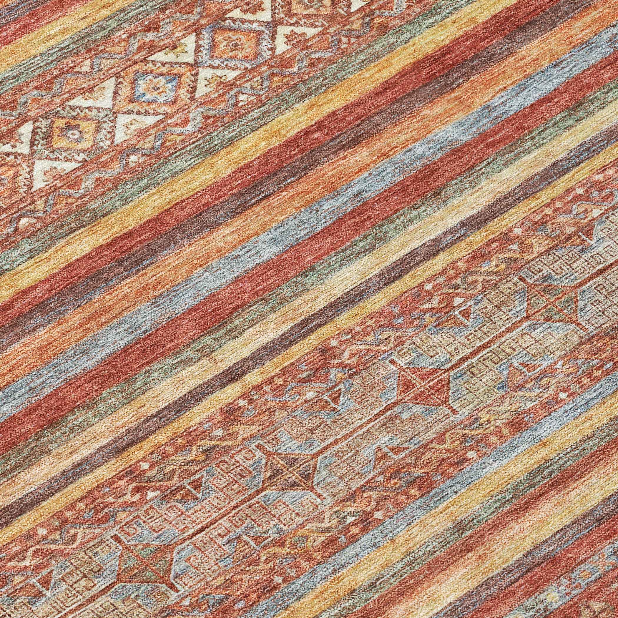 5' X 8' Rust Gold And Silver Southwestern Washable Indoor Outdoor Area Rug