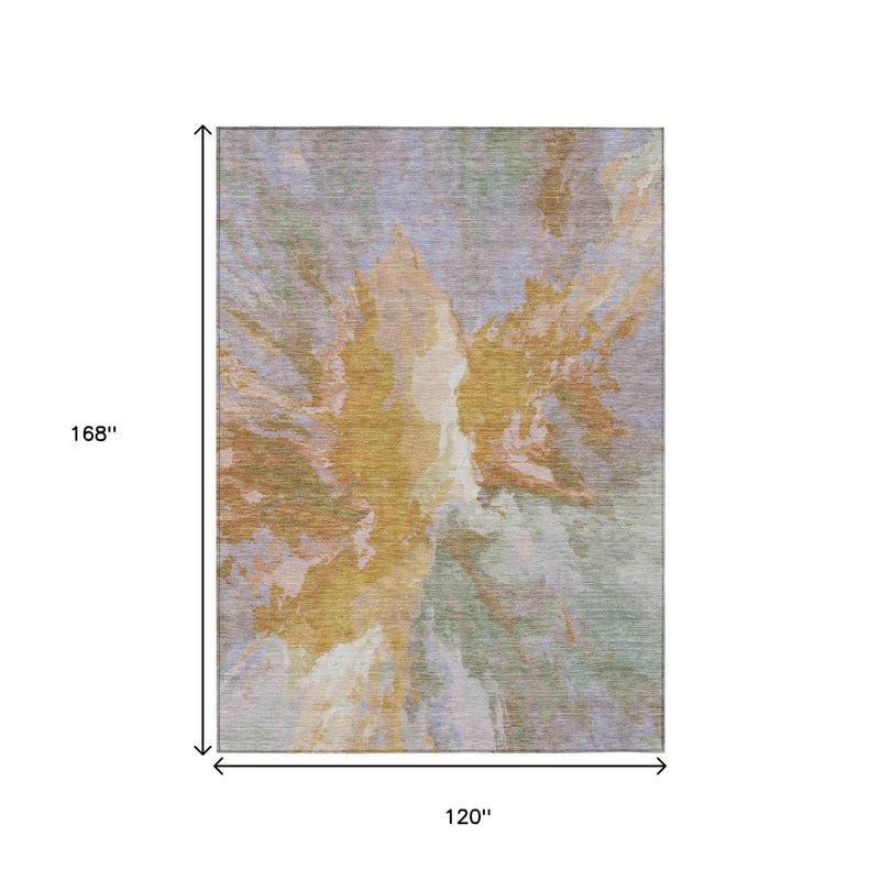 10' X 14' Rust And Lavender Abstract Washable Indoor Outdoor Area Rug