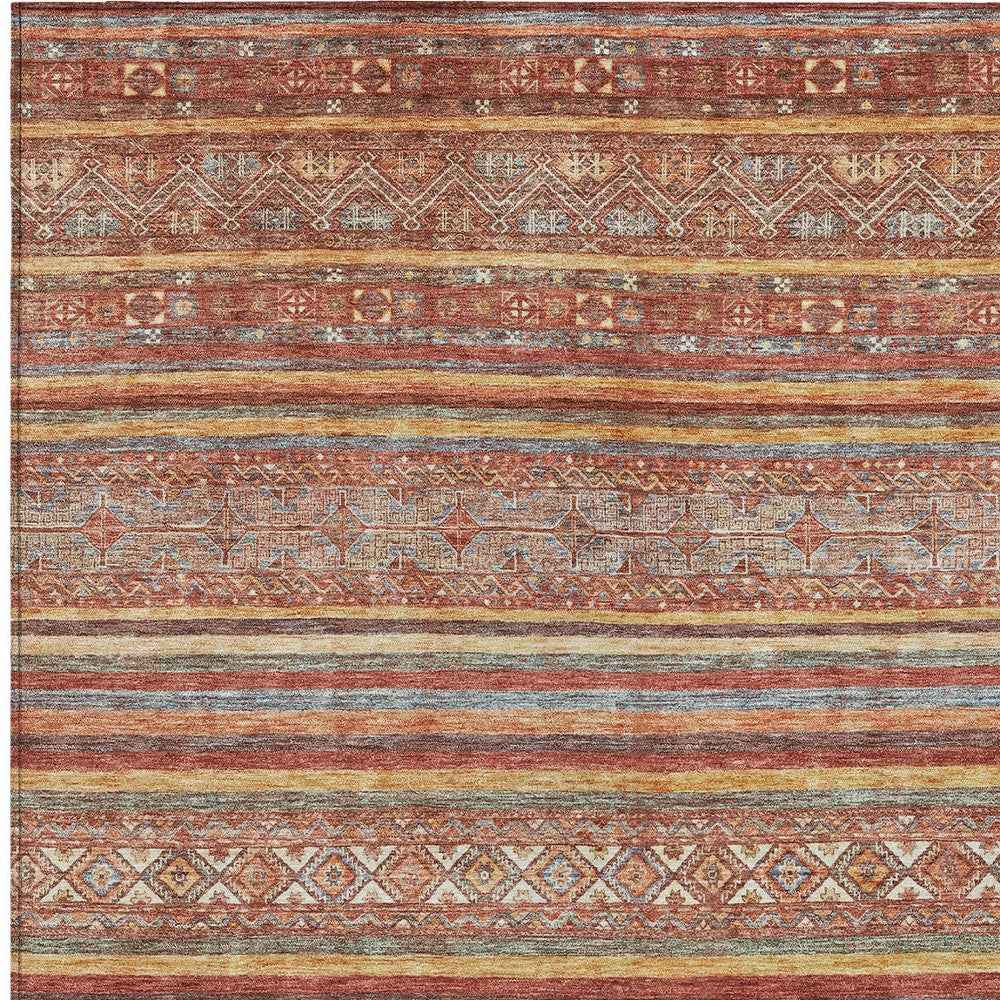 5' X 8' Rust Gold And Silver Southwestern Washable Indoor Outdoor Area Rug