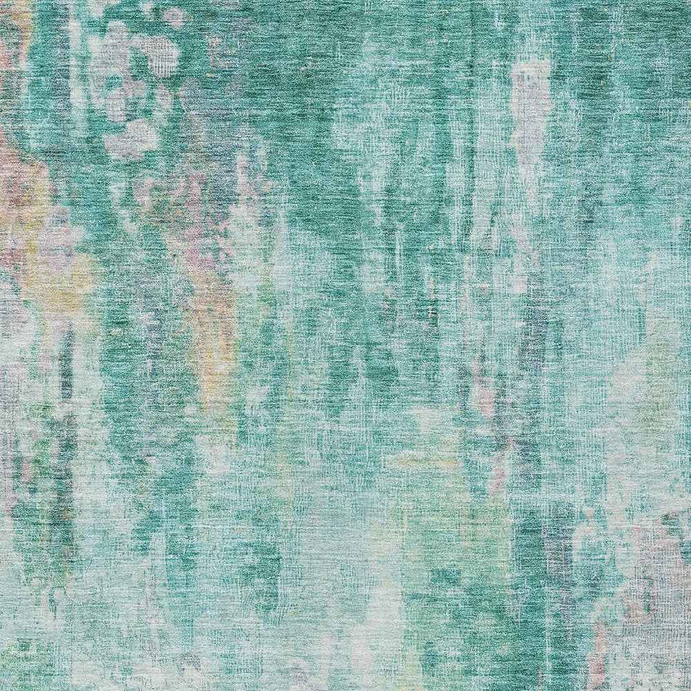 3' X 5' Teal Blue Peach And Ivory Abstract Washable Indoor Outdoor Area Rug