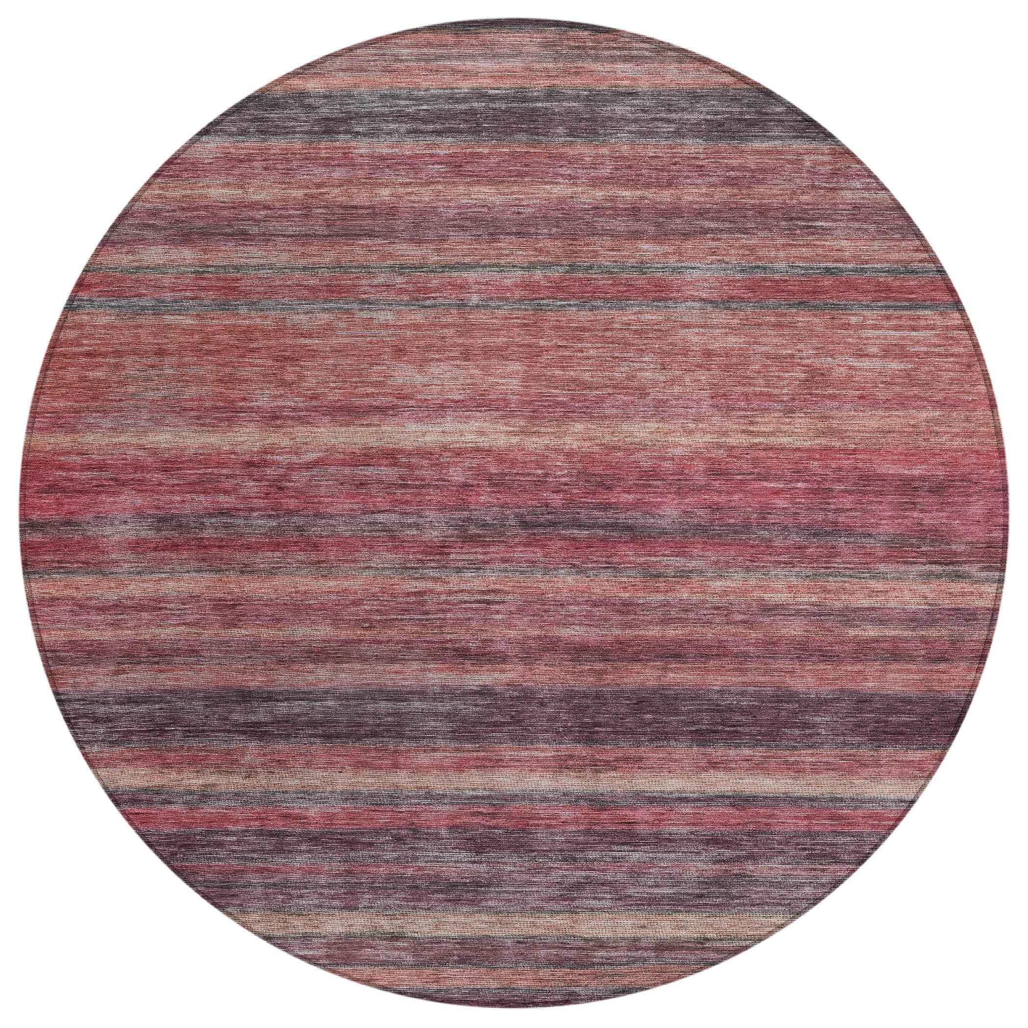 8' Rust And Blush Round Striped Washable Indoor Outdoor Area Rug