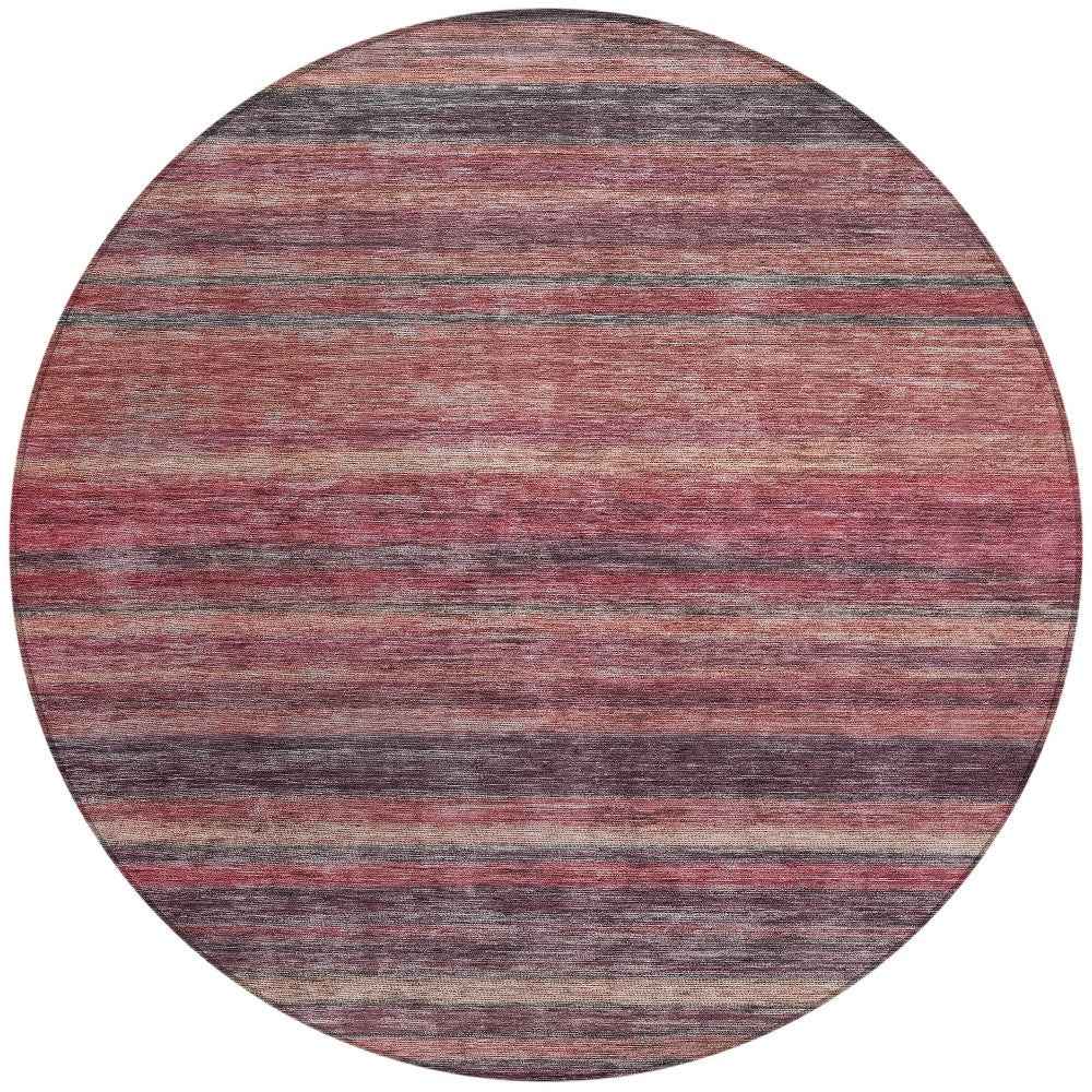 8' Rust And Blush Round Striped Washable Indoor Outdoor Area Rug