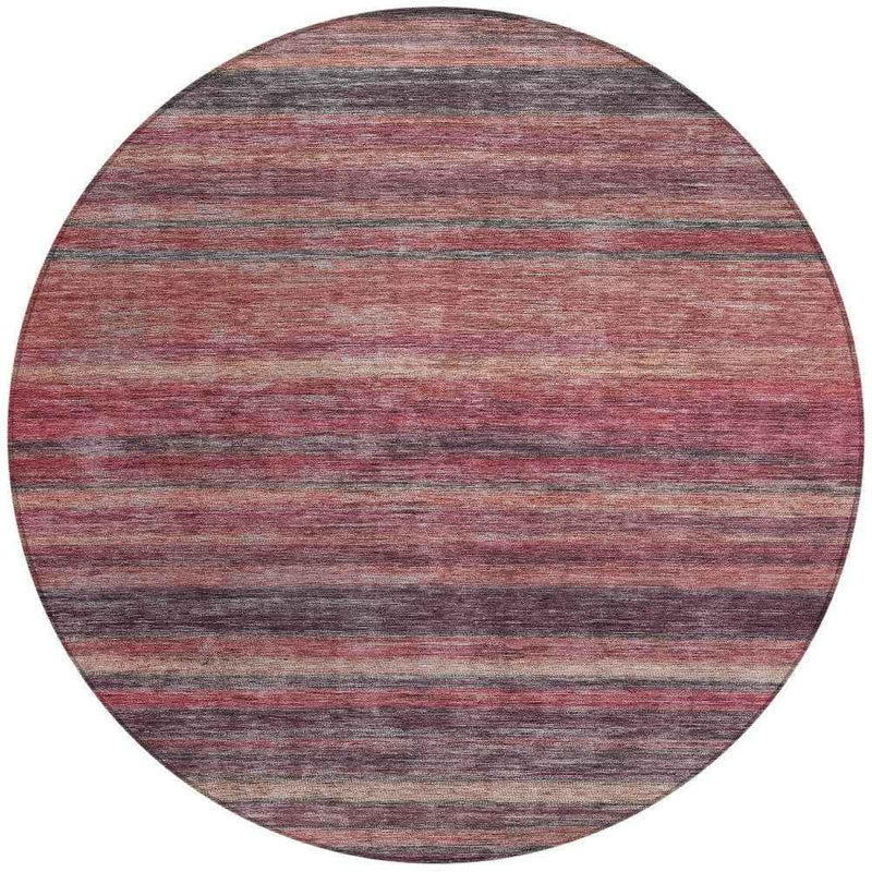 8' Rust And Blush Round Striped Washable Indoor Outdoor Area Rug