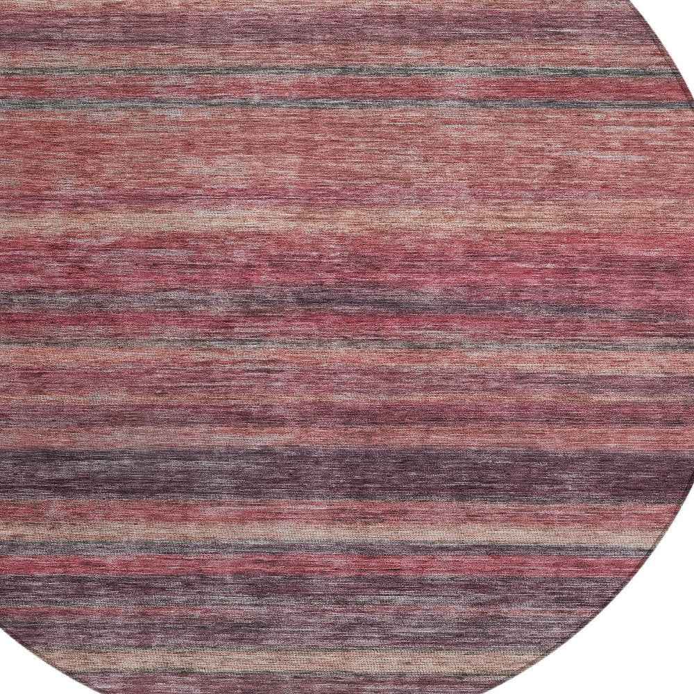 8' Rust And Blush Round Striped Washable Indoor Outdoor Area Rug