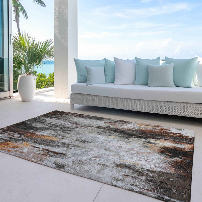 9' X 12' Gray Rust And Ivory Abstract Washable Indoor Outdoor Area Rug