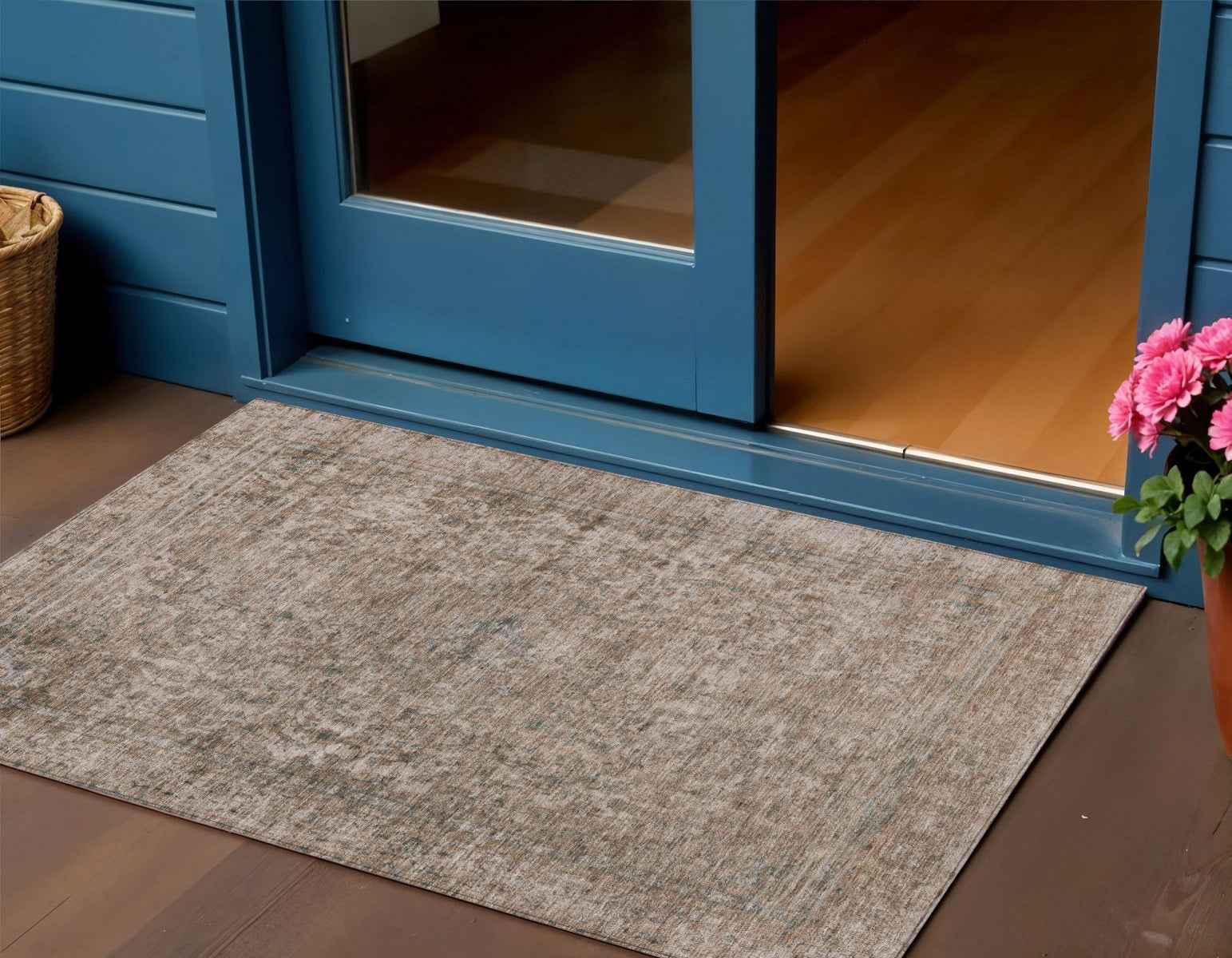 3' X 5' Brown And Beige Abstract Washable Indoor Outdoor Area Rug