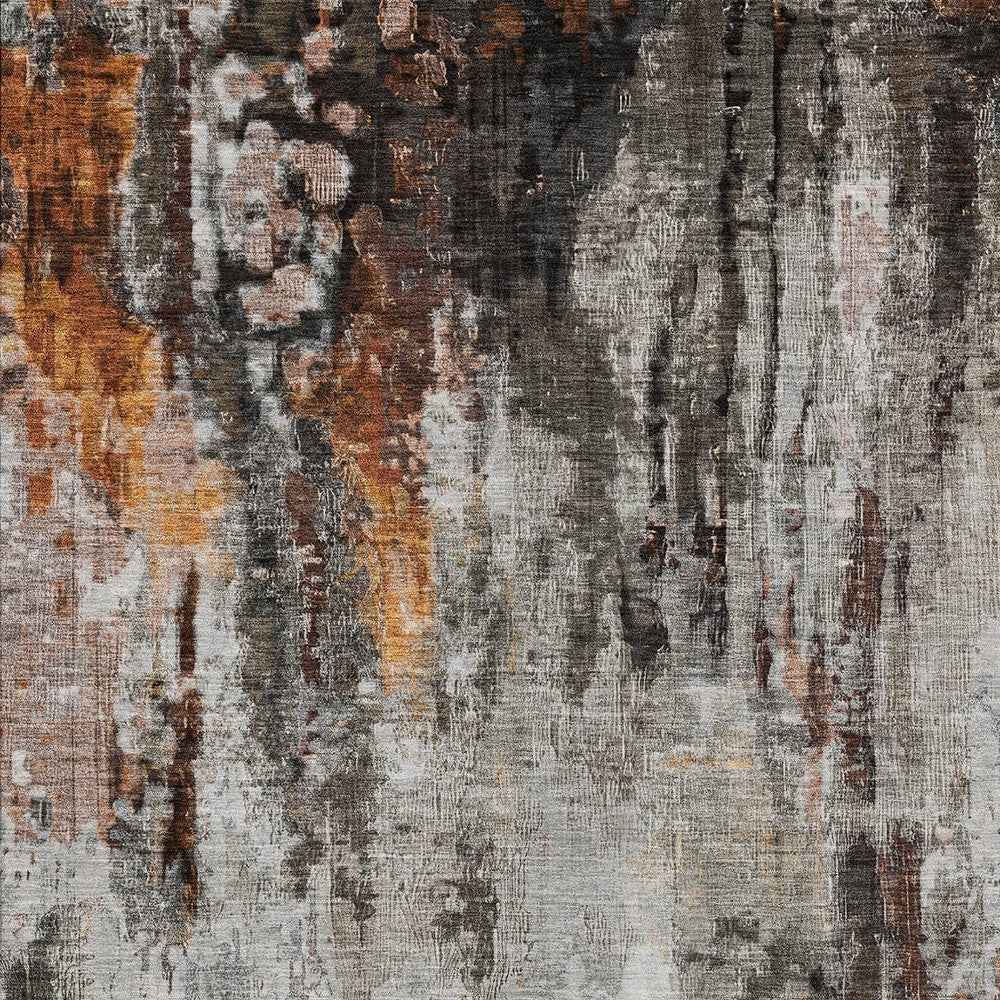 9' X 12' Gray Rust And Ivory Abstract Washable Indoor Outdoor Area Rug
