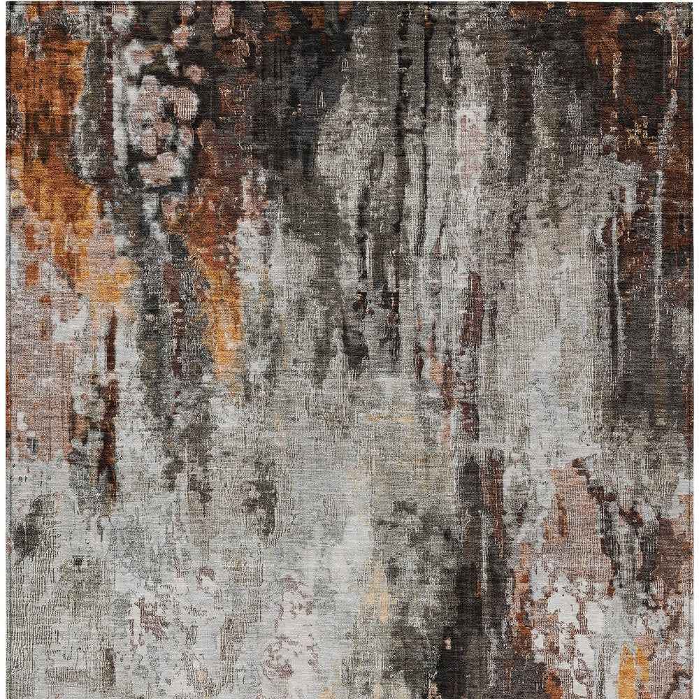 9' X 12' Gray Rust And Ivory Abstract Washable Indoor Outdoor Area Rug