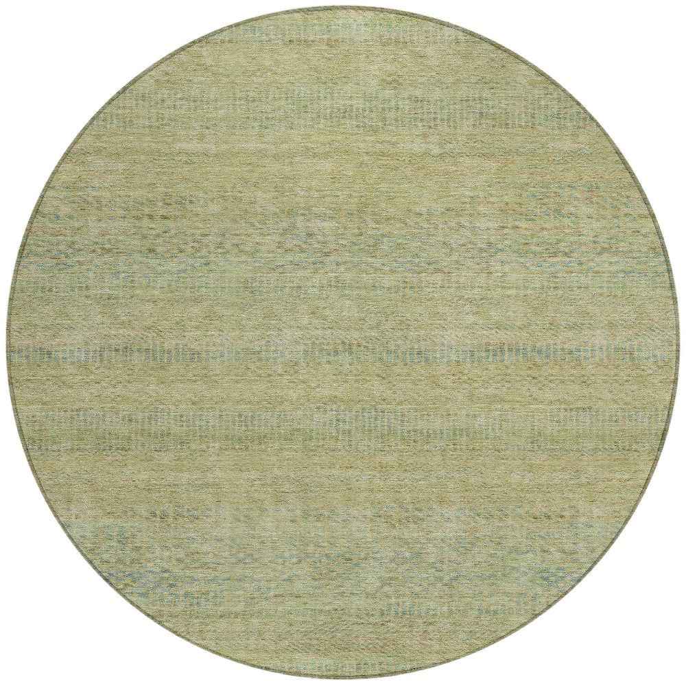 8' Wheat And Sage Round Striped Washable Indoor Outdoor Area Rug