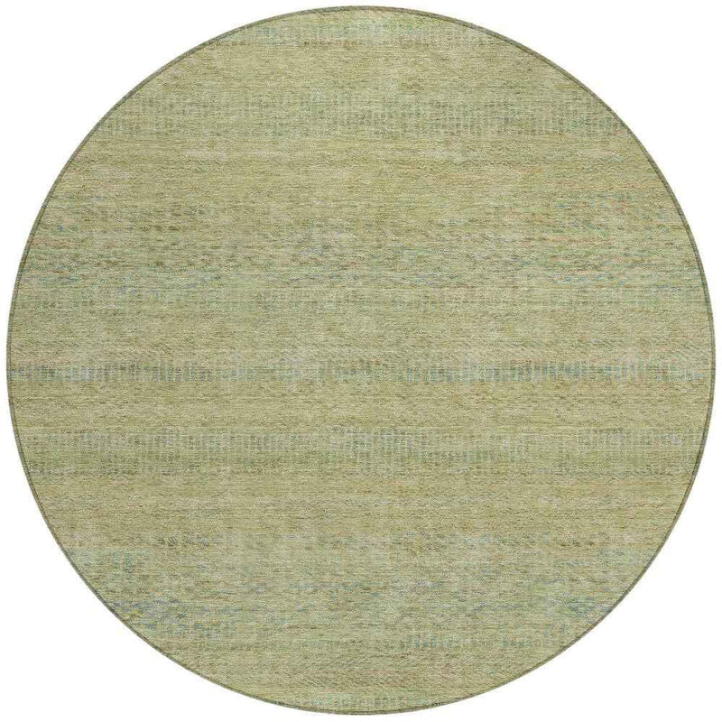 8' Wheat And Sage Round Striped Washable Indoor Outdoor Area Rug