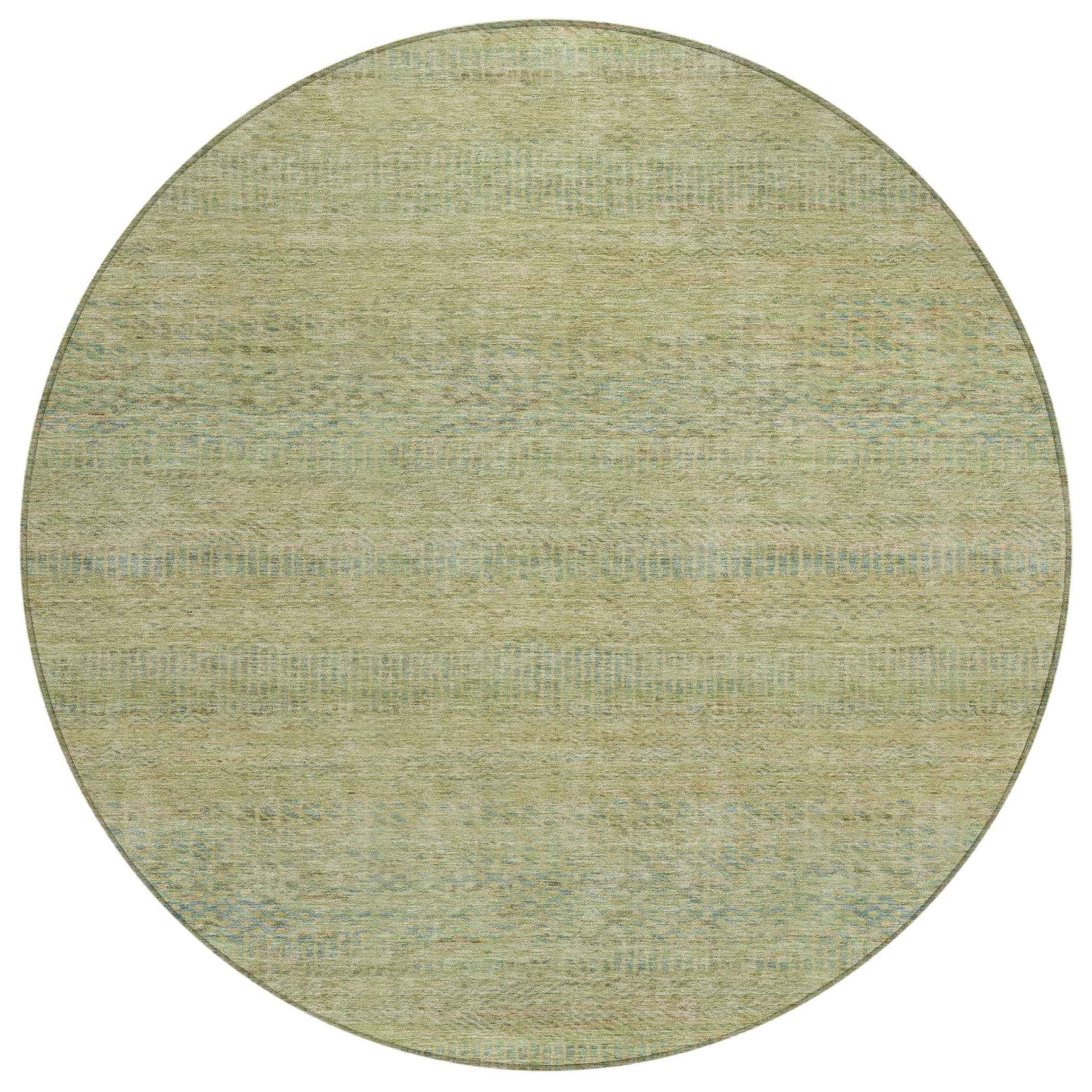 8' Wheat And Sage Round Striped Washable Indoor Outdoor Area Rug