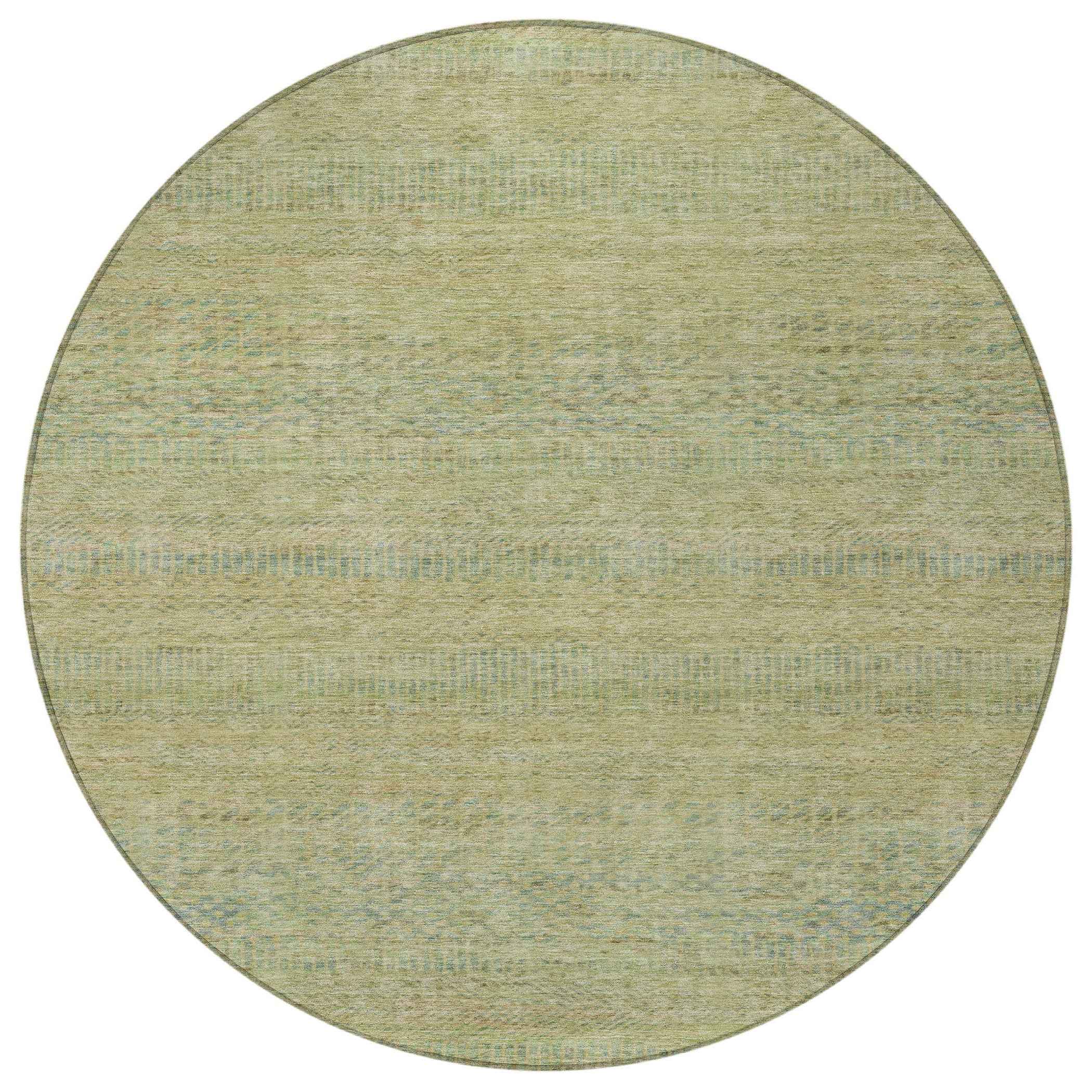 8' Wheat And Sage Round Striped Washable Indoor Outdoor Area Rug