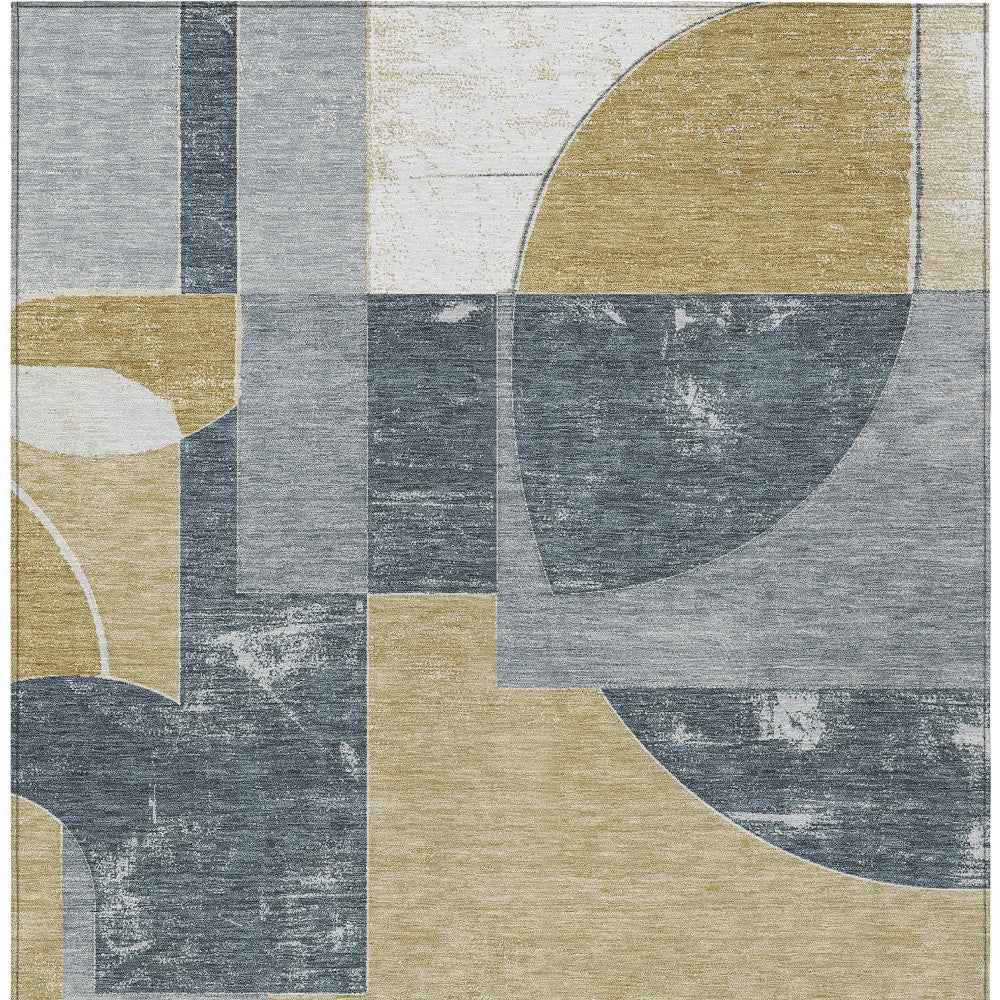 3' X 5' Gray And Gold Geometric Washable Indoor Outdoor Area Rug
