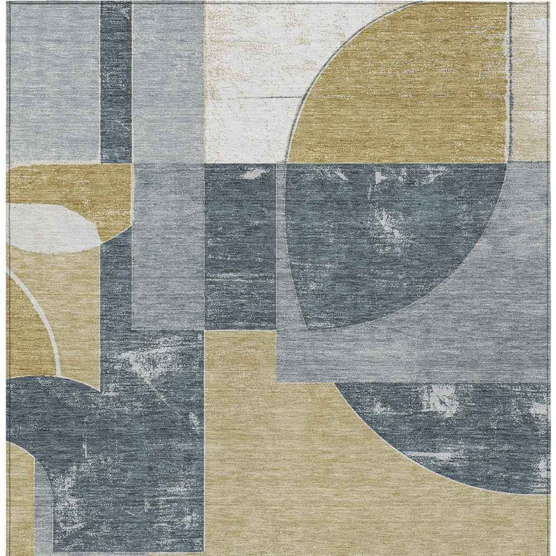 3' X 5' Gray And Gold Geometric Washable Indoor Outdoor Area Rug