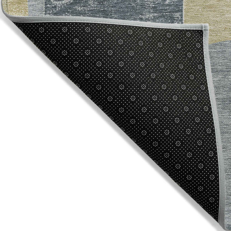 3' X 5' Gray And Gold Geometric Washable Indoor Outdoor Area Rug