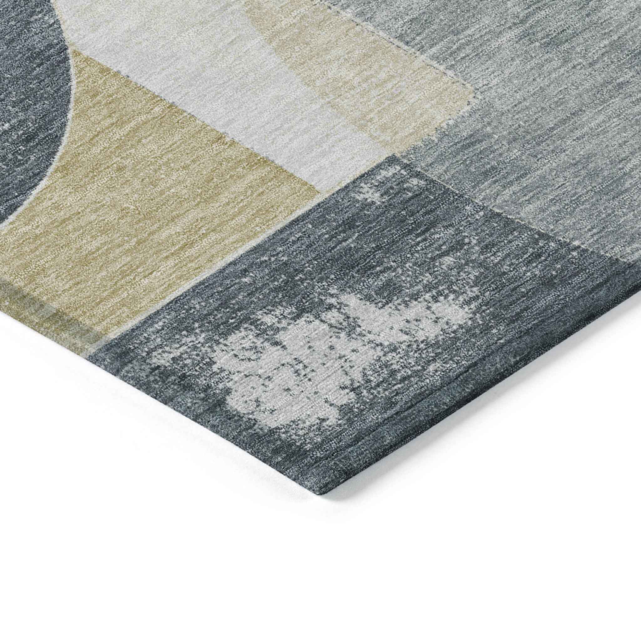 3' X 5' Gray And Gold Geometric Washable Indoor Outdoor Area Rug