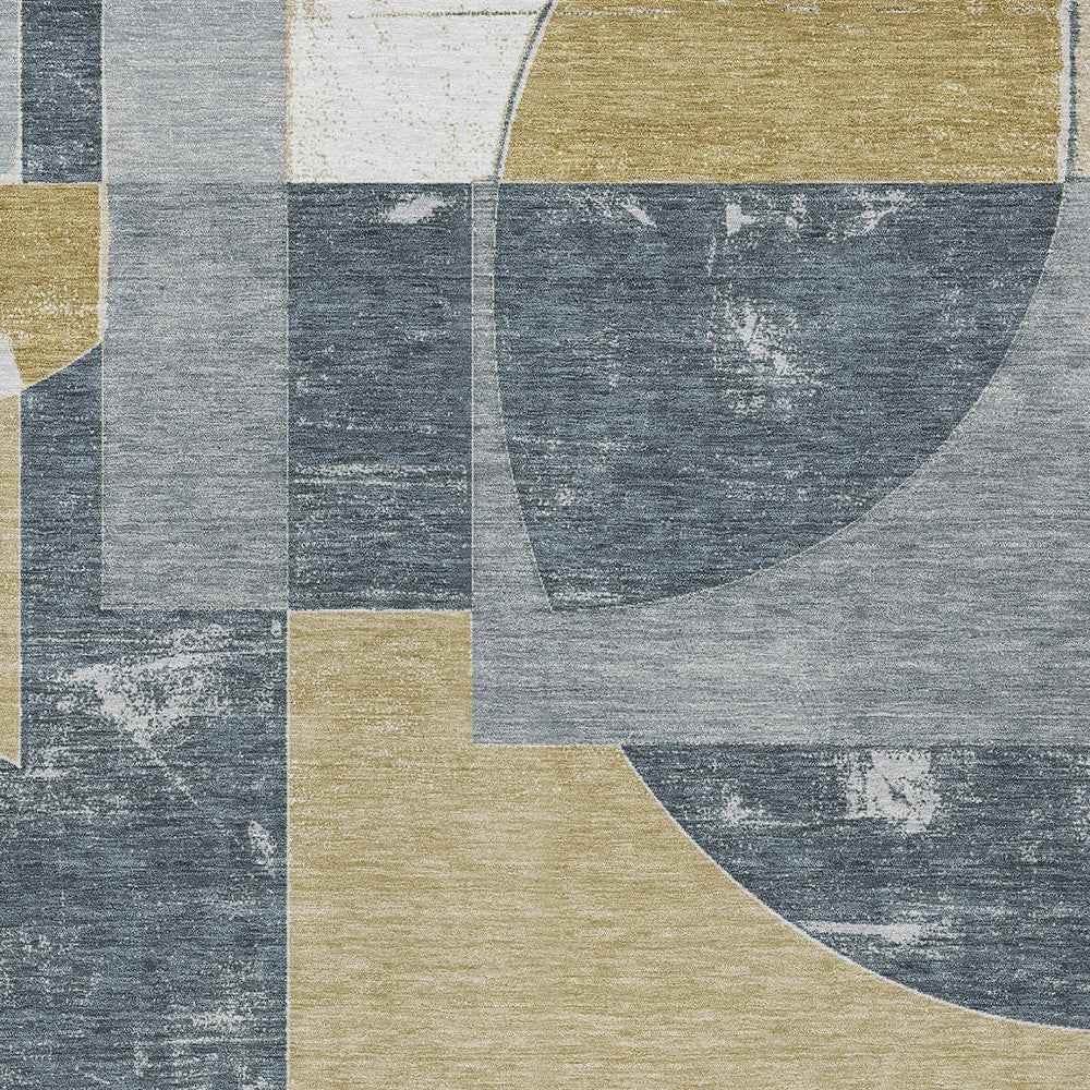 3' X 5' Gray And Gold Geometric Washable Indoor Outdoor Area Rug