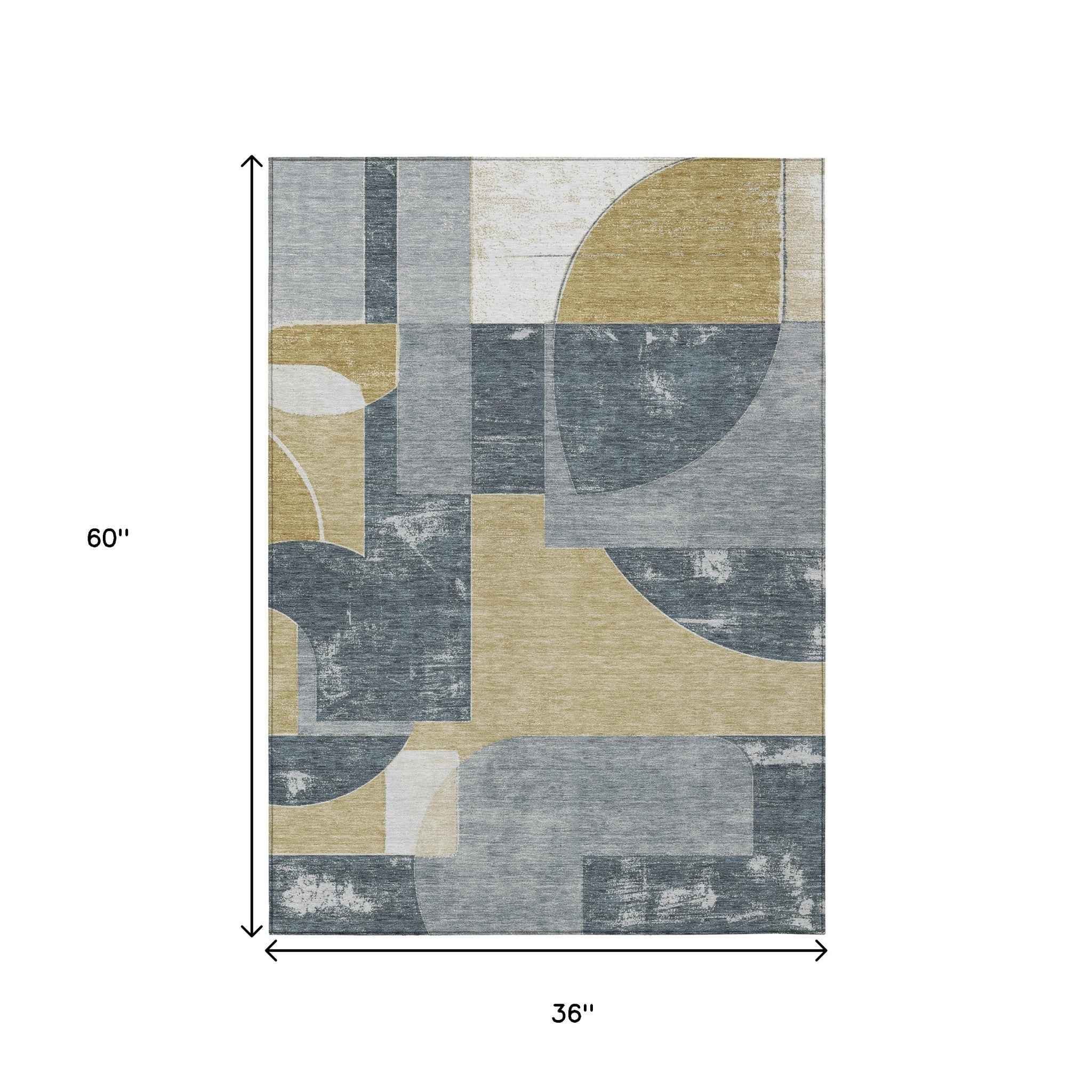 3' X 5' Gray And Gold Geometric Washable Indoor Outdoor Area Rug