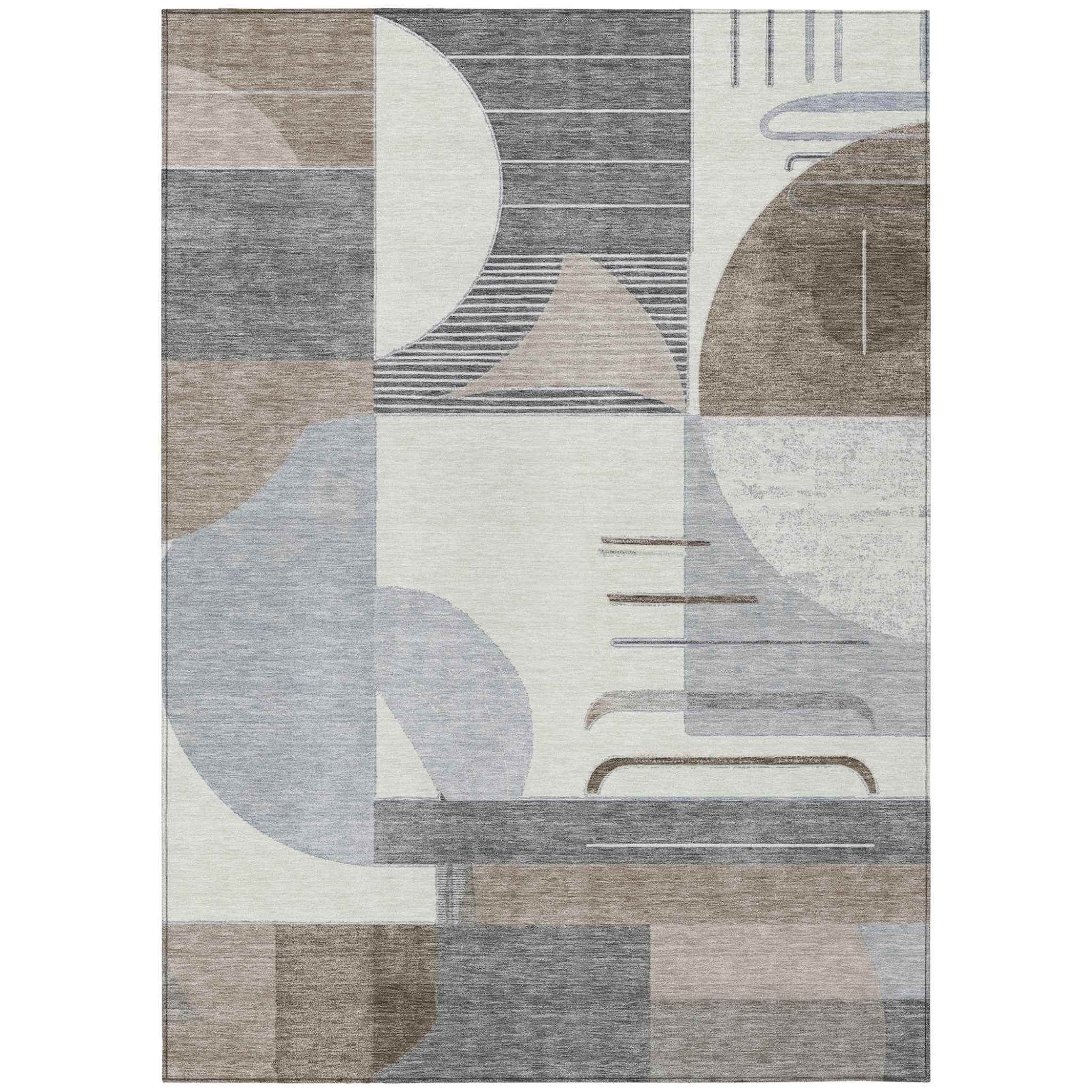 8' X 10' Taupe Gray And Ivory Geometric Washable Indoor Outdoor Area Rug
